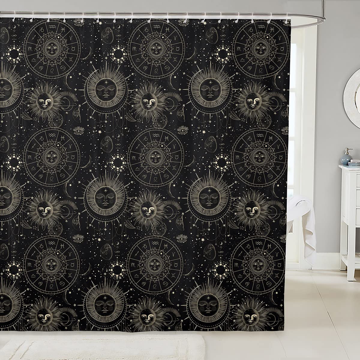 Erosebridal Sun and Moon Zodiac Shower Curtain - 12 Constellations Bohemian Bathroom Decor with Galaxy Starry Sky Design, Small Size Hippie Style Bath Curtain for Astrology Lovers | Perfect for Boho Bathrooms, Dorm Decor & Unique Gift Ideas