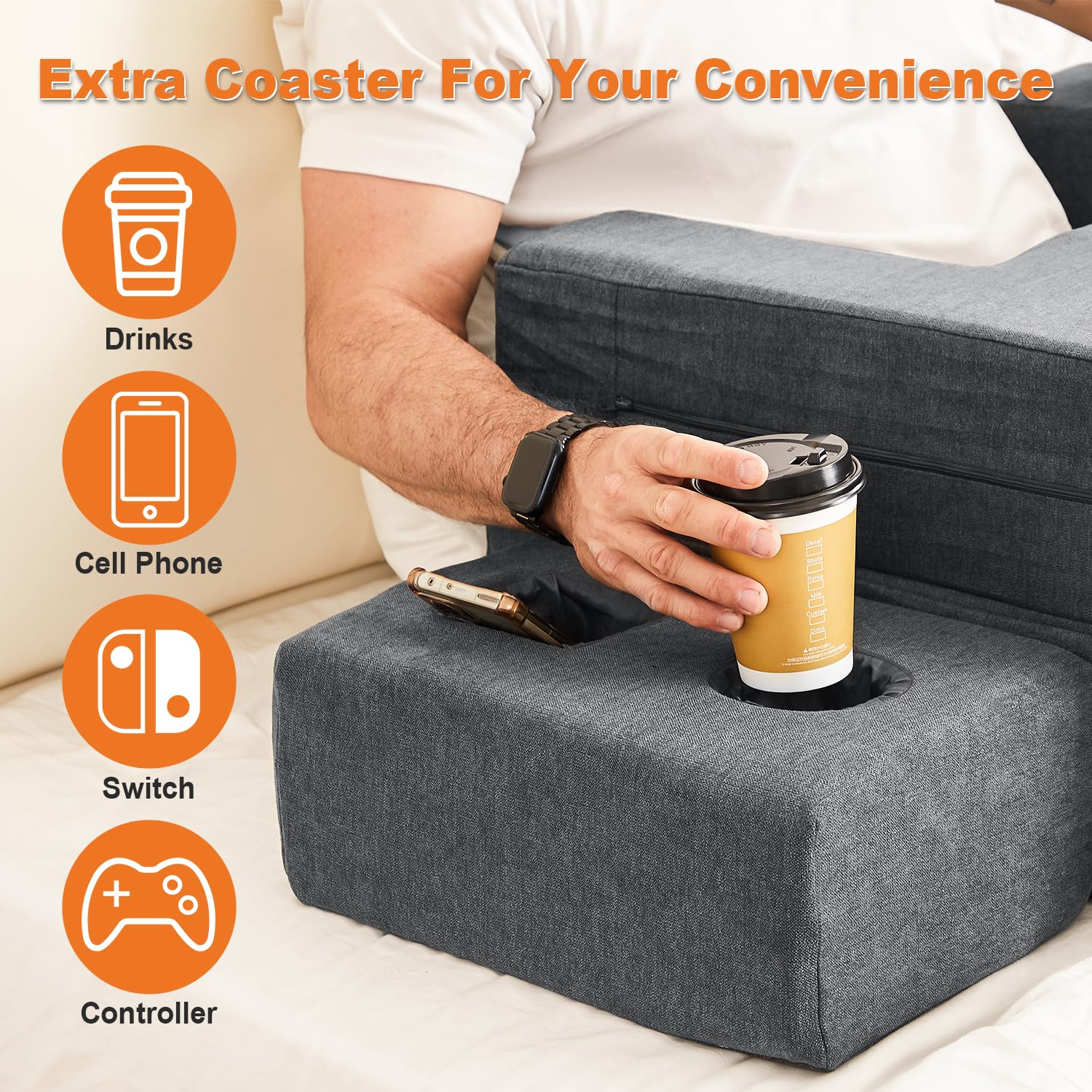 Memory Foam Lap Desk Pillow for Adults - Portable Bed & Sofa Workstation with Cup Holder & Arm Rest - Perfect for Reading, Working, Crocheting & Laptop Use in Bed, Floor or Couch (Grey)