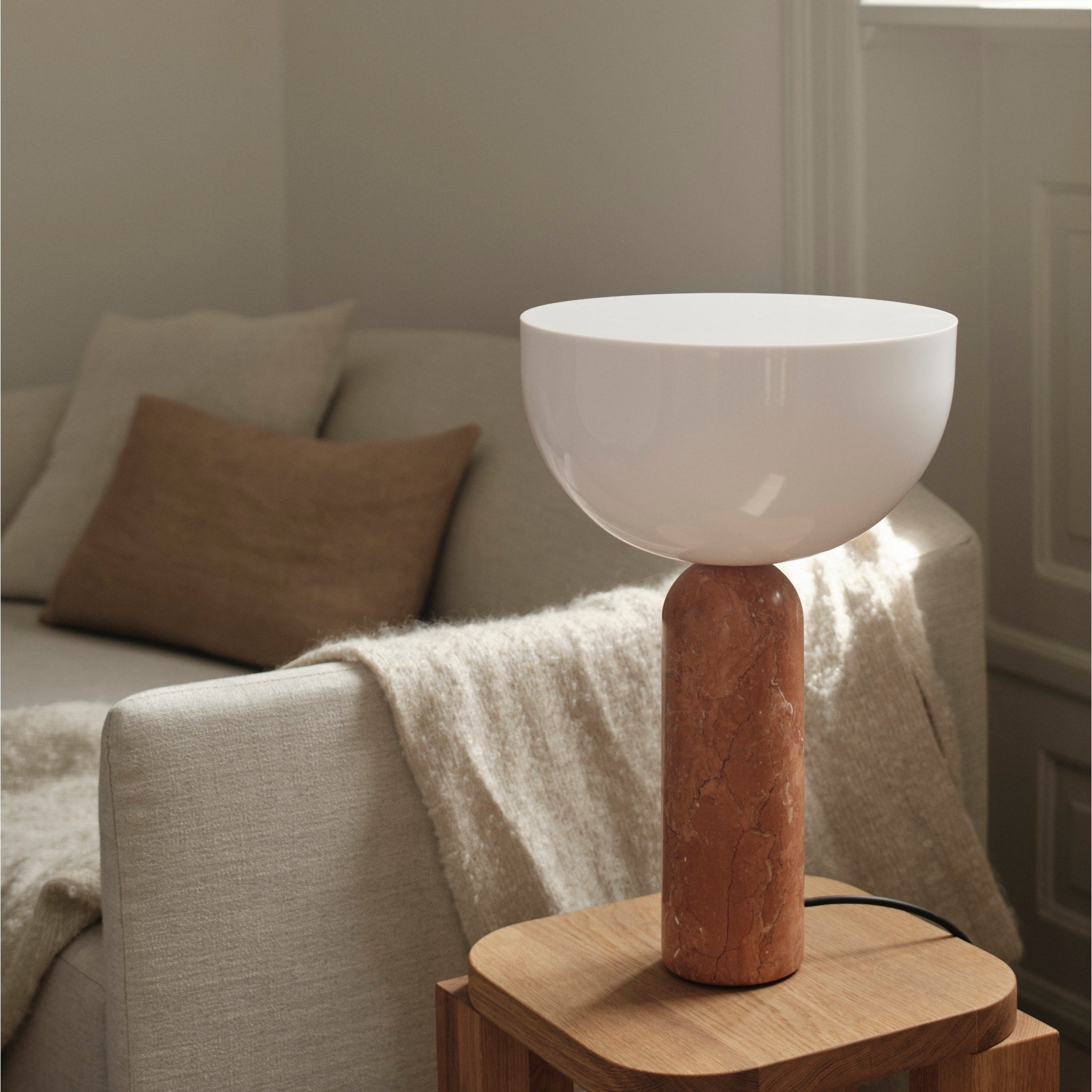 NEW WORKS Kizu Table Lamp - Breccia Pernice Marble Finish, Large Modern Desk Light for Living Room, Bedroom & Office Decor