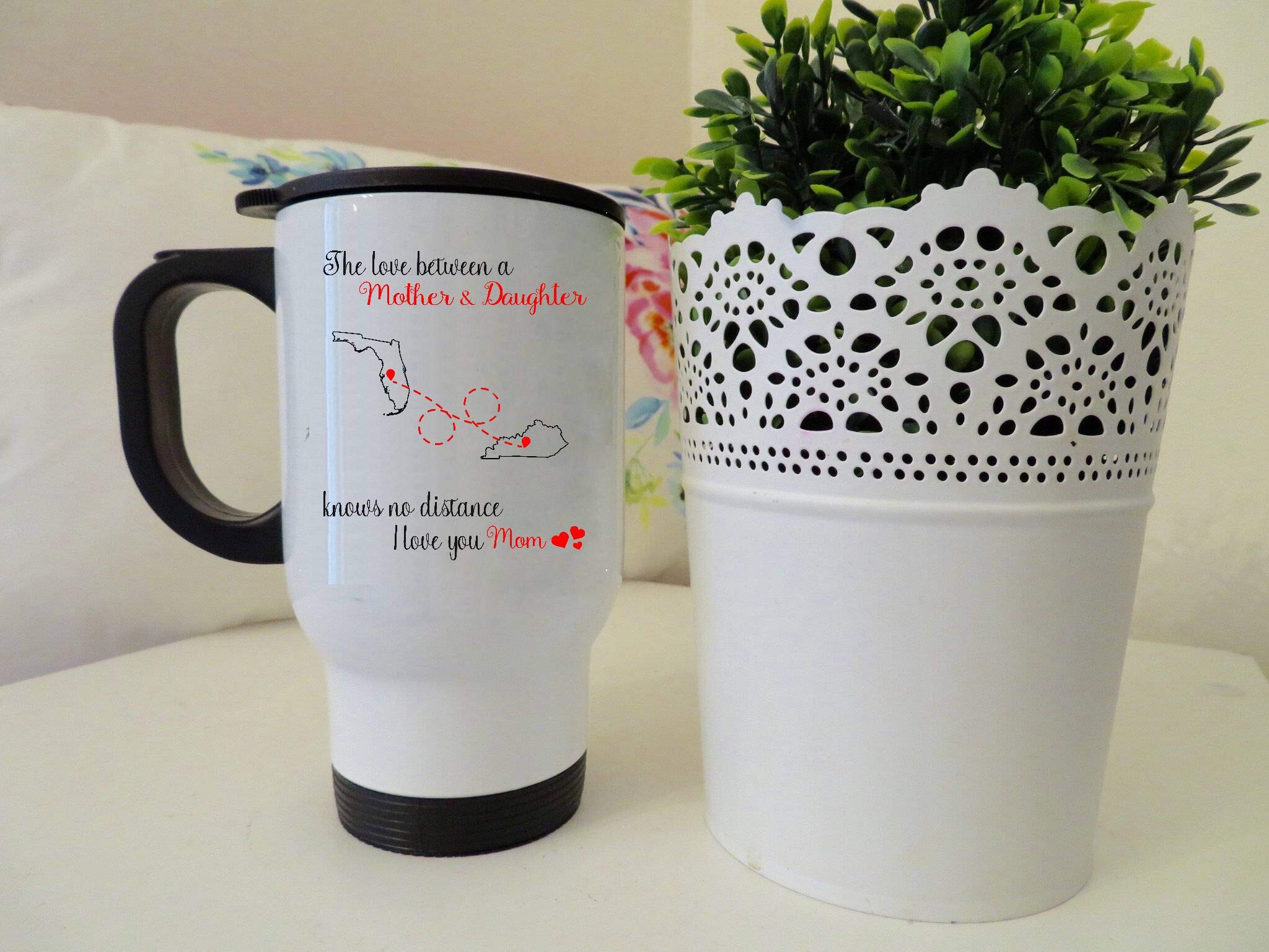 Personalized 14oz Travel Mug for Mom - Mother's Day Gift from Daughter in Florida & Kentucky - Long Distance Relationship Keepsake - Perfect for Coffee, Tea, and Commuting