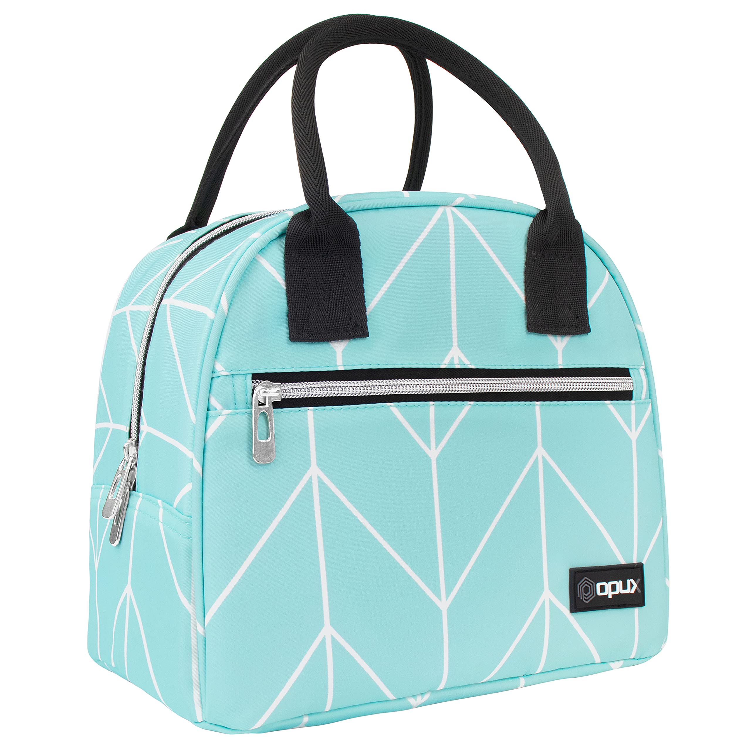 Opux Insulated Lunch Box for Women, Kids & Teens - Reusable Thermal Lunch Bag Tote for Work, School & Travel - Cute Soft Cooler Container for Meal Prep - Perfect for Office, Beach & Outdoor Activities - Teal Chevron Design