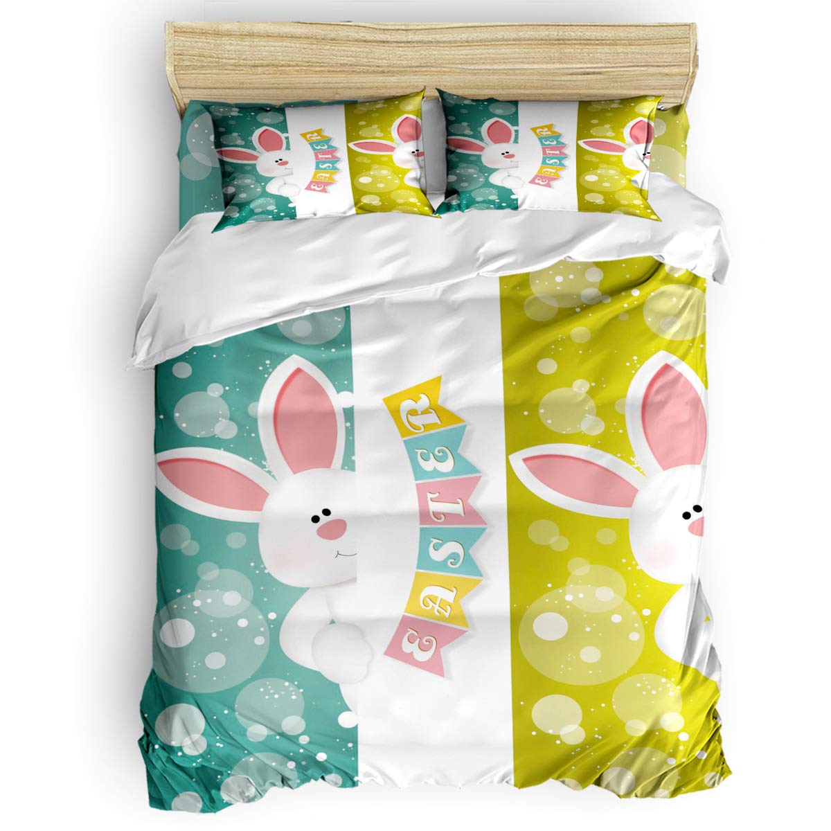 Easter Bunny Rabbit 3-Piece Bedding Set - Soft Duvet Cover & Pillowcases for Kids, Teens & Adults - California King Size - Perfect for Easter Decor & Cozy Bedroom Makeover