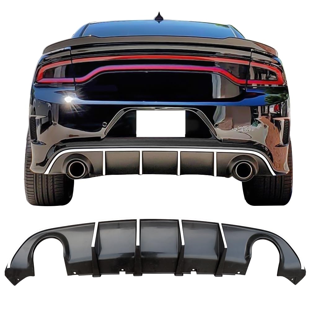 IKON MOTORSPORTS V3 Style Rear Diffuser with White Reflective Tape - Compatible with 2015-2023 Dodge Charger SRT | Aggressive Look & Enhanced Aerodynamics | Perfect for Car Enthusiasts & Street Racing