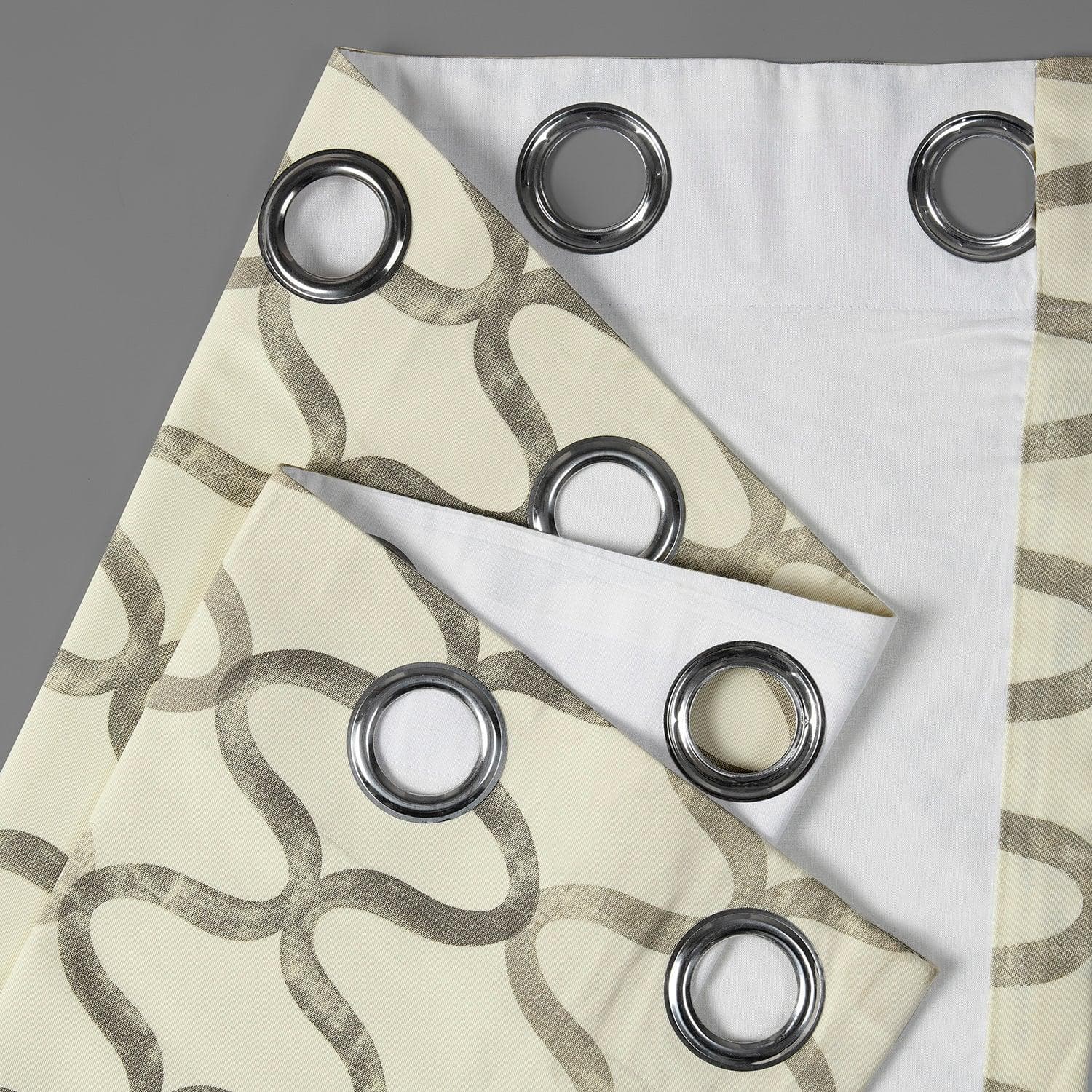 Silver Grey Geometric Grommet Blackout Curtains - Modern Printed Cotton Window Drapes for Bedroom & Living Room - Light Blocking & Noise Reducing Home Decor