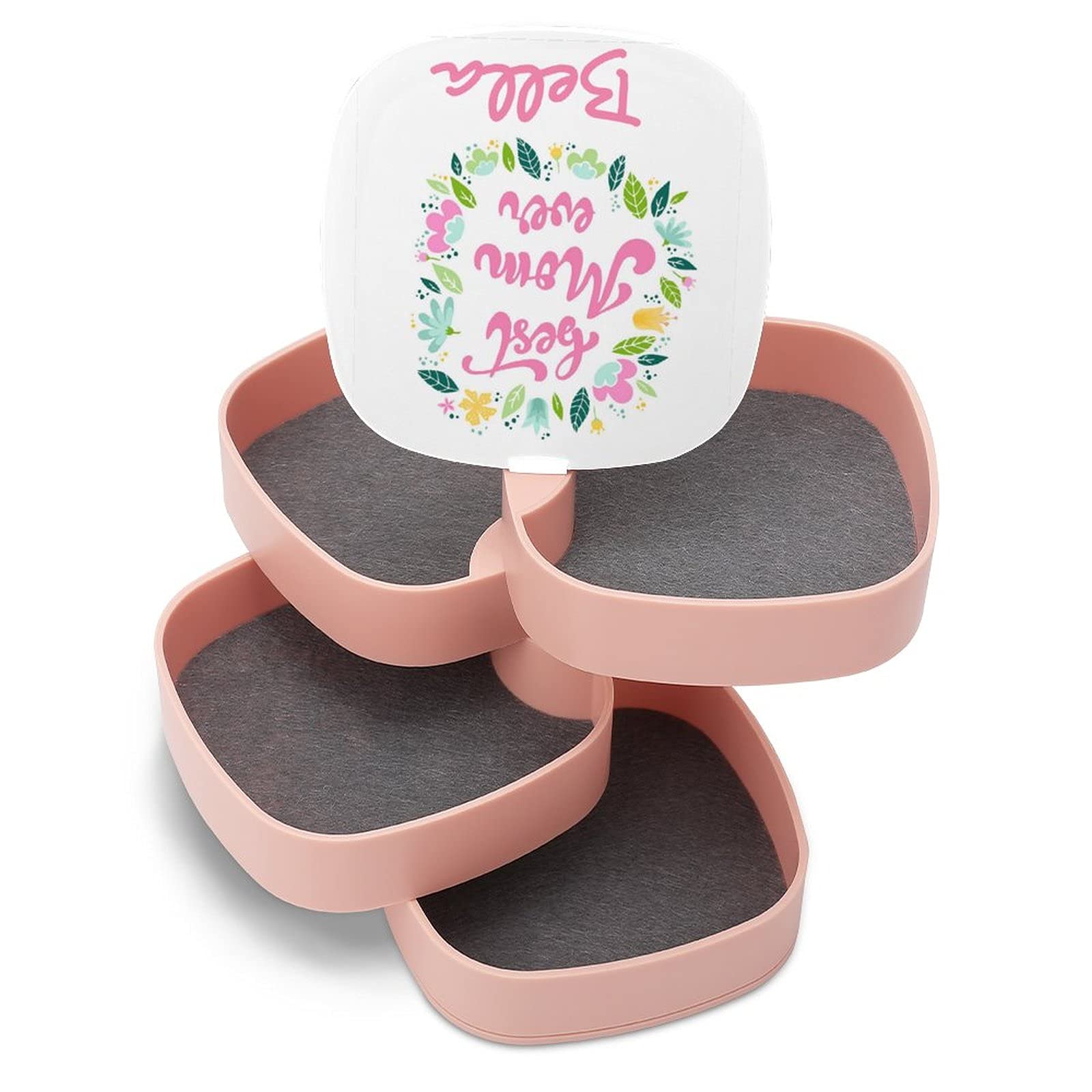 Personalized 4-Layer Rotating Jewelry Organizer Box with Name Engraving - Custom Jewelry Storage Case for Earrings, Necklaces, Bracelets & Rings - Perfect Gift for Mom, Birthday, Anniversary & Home Decor