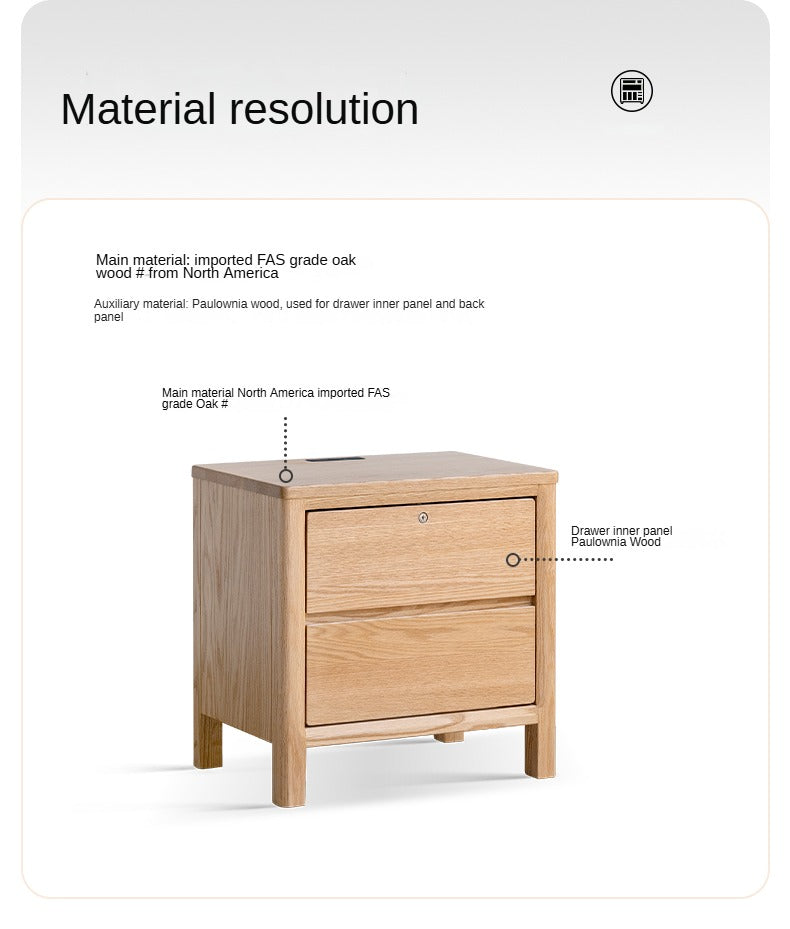 Solid Oak Wood Nightstand with Locking Drawer - Stylish and Durable Bedside Table for Bedroom, Living Room, or Guest Room