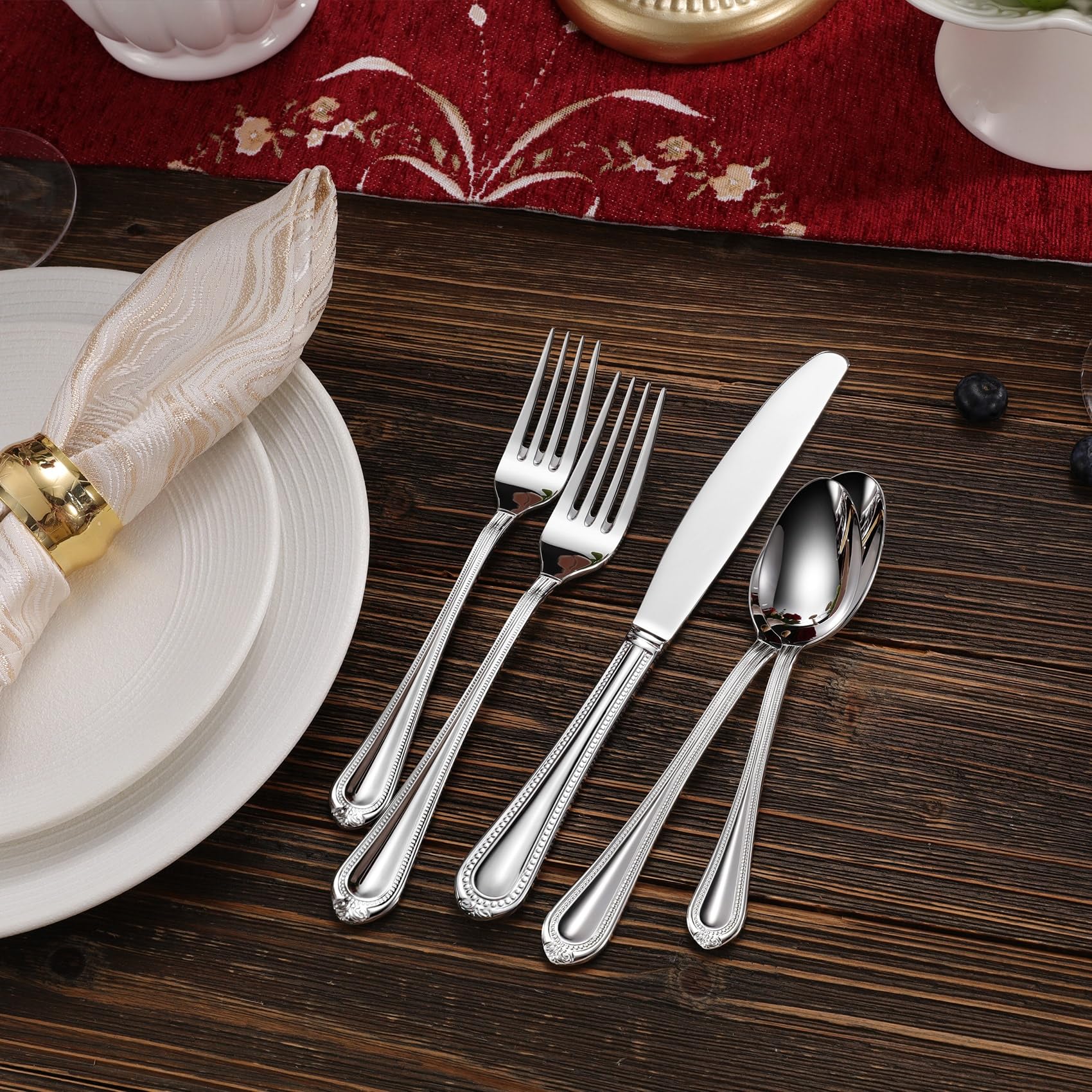 KEAWELL 4-Piece Premium Stainless Steel Spoon Set - 18/10 Silverware Teaspoons with Elegant Pearl Edge Design, Mirror Polished & Dishwasher Safe (6.4