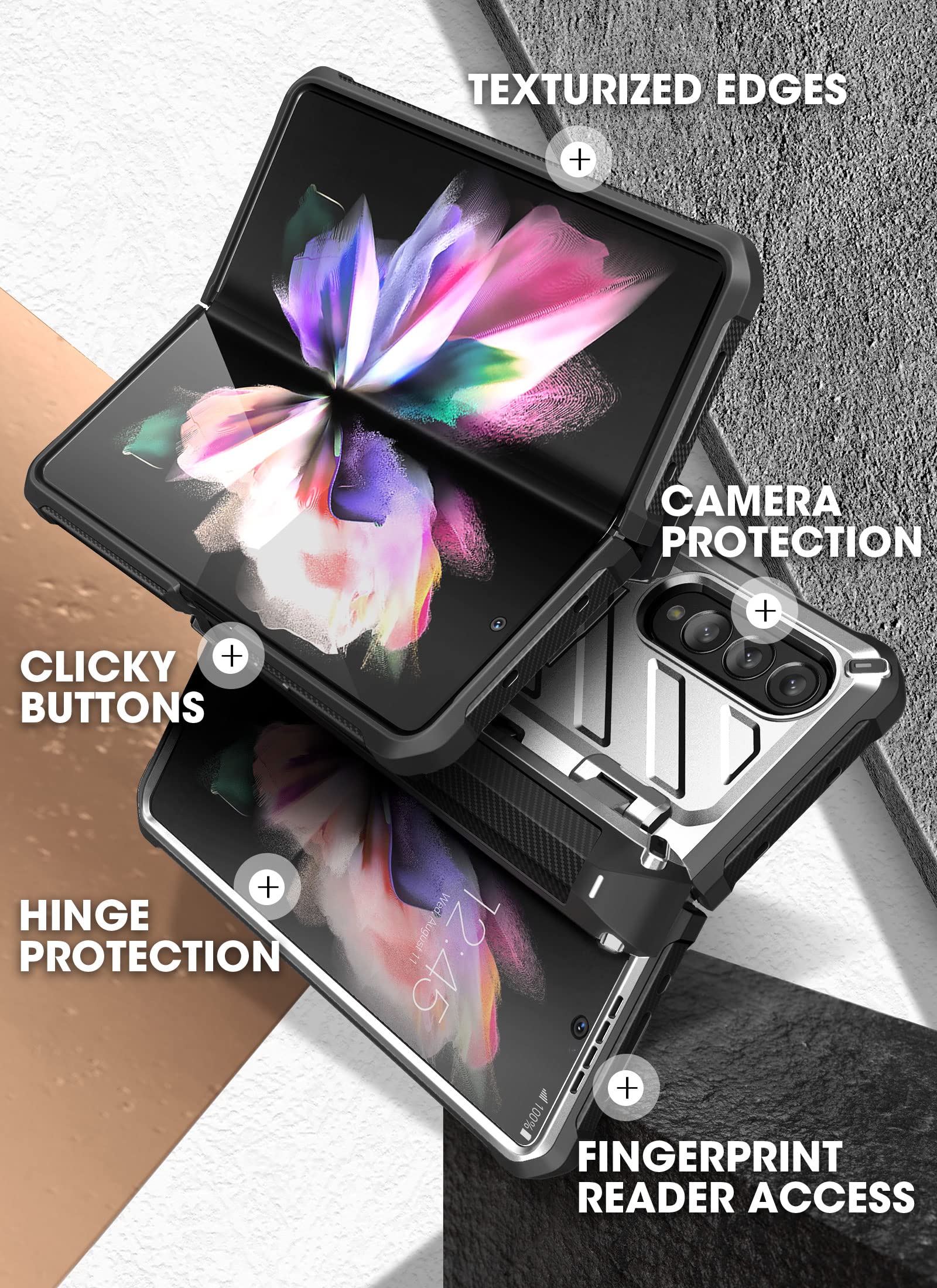 SUPCASE Unicorn Beetle Pro Case for Samsung Galaxy Z Fold 3 with S Pen Holder - Built-in Screen Protector & Kickstand | Military-Grade Protection | Heavy Duty Shockproof Phone Cover (Silver) - Perfect for Work, Travel & Outdoor Activities