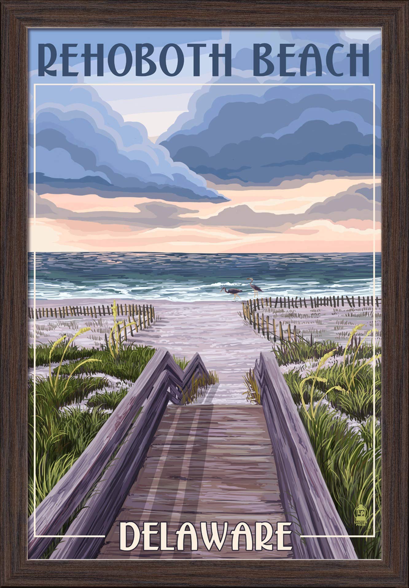 Deluxe 16x24 Giclee Fine Art Print - Rehoboth Beach Boardwalk Delaware Landscape in Recycled Wood Frame (Espresso Brown) - Perfect for Coastal Home Decor, Office Wall Art & Beach House Interior Design