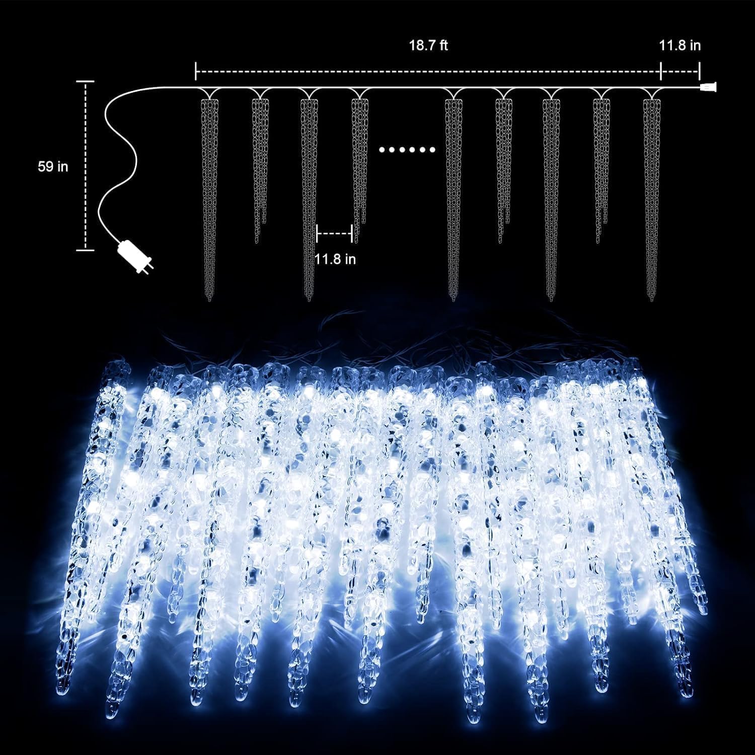 Minetom 20ft 100 LED Waterproof Outdoor Icicle Christmas Lights - Connectable Warm White Twinkling Crystal String Lights with Clips for Eaves, Perfect for Holiday Decorations, Patio Lighting, and Winter Wedding Decor