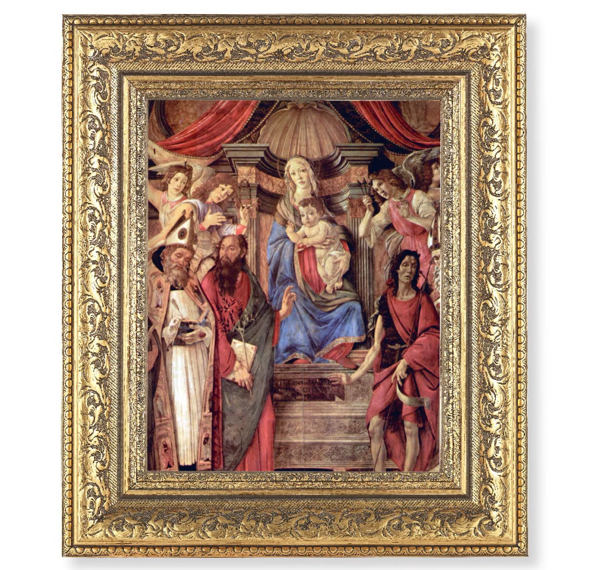 Madonna Throne of Angels and Saints Framed Wall Art - Large Gold Leaf Acanthus Carved Ornate Picture Frame - Perfect for Living Room, Bedroom & Church Decor