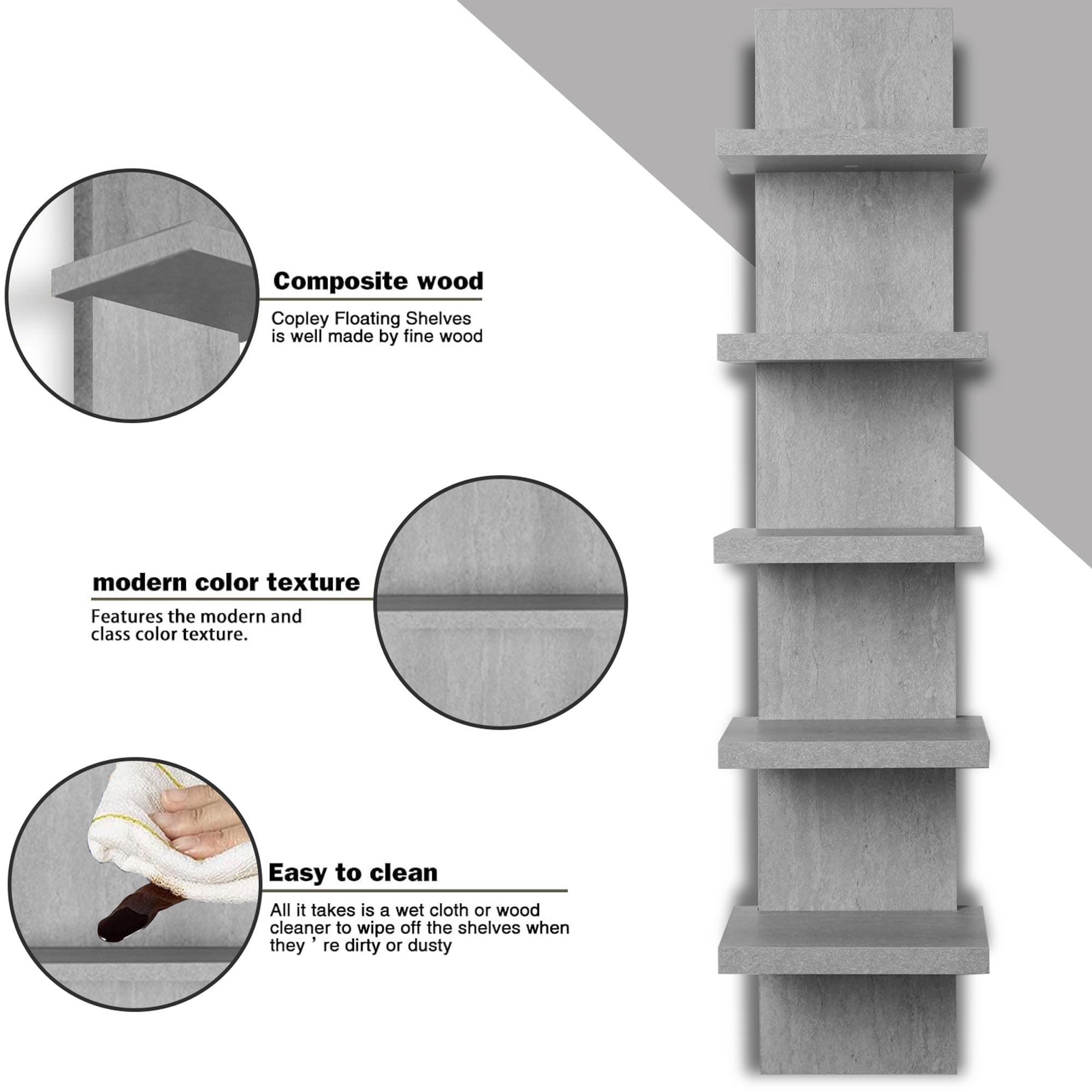 5 Tier Wall Shelves - Vertical Floating Storage Shelf for Home Decor & Organization | Tall Tower Design | Perfect for Bedroom, Living Room & Office Storage Solutions