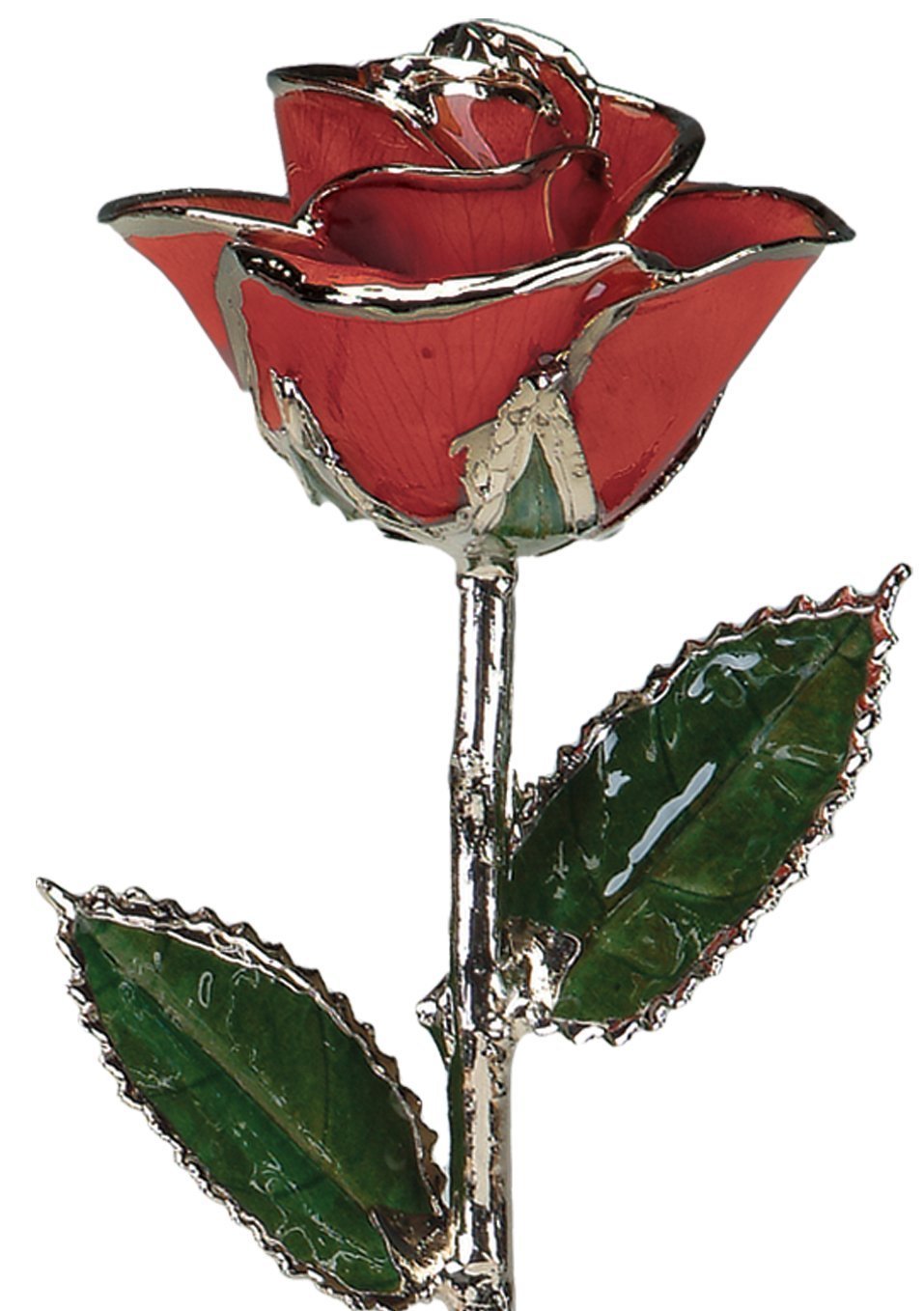 11 Inch Red Lacquered Rose with Platinum Trim - Elegant Home Decor, Wedding Centerpiece, Romantic Gift for Anniversary or Valentine's Day