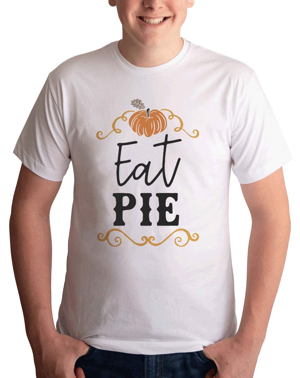 7 Ate 9 Apparel Men's Funny Eat Pie Graphic T-Shirt - Casual Comfort Fit Cotton Tee for Gaming, Parties & Geek Humor