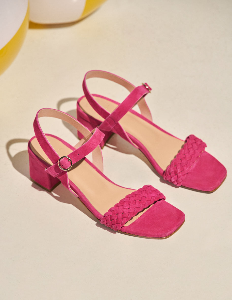 Victoria M Fuchsia Suede Heeled Sandals - Elegant Women's Dress Shoes for Weddings, Parties & Summer Outings