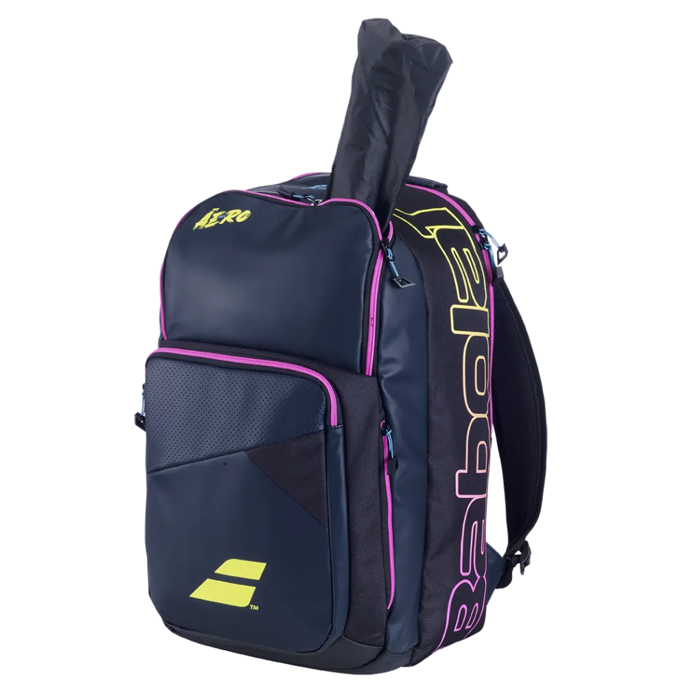 Babolat Pure Aero Rafa Origin Tennis Backpack - Blue/Yellow/Pink | Durable Sports Bag for Tennis Players & Fans | Perfect for Court, Gym & Travel