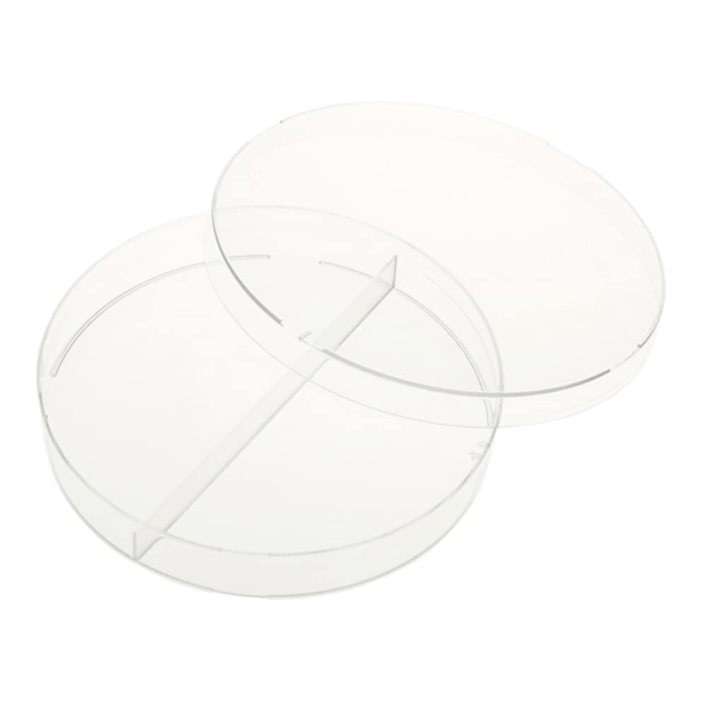 Sterile 100mm x 15mm 2-Compartment Petri Dish - Clear Cell Culture Dish (Pack of 500, 25/Bag) for Laboratory, Microbiology & Cell Research