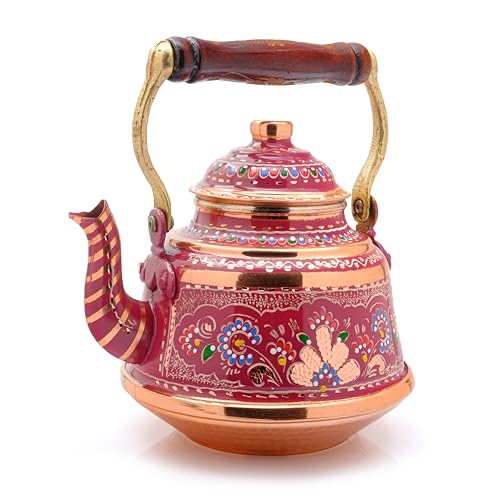 Authentic Turkish Copper Stovetop Teapot - 1.6L to 3.2L Handcrafted Engraved Tea Kettle (Lilac) for Traditional Tea Brewing, Home Decor & Gift Giving