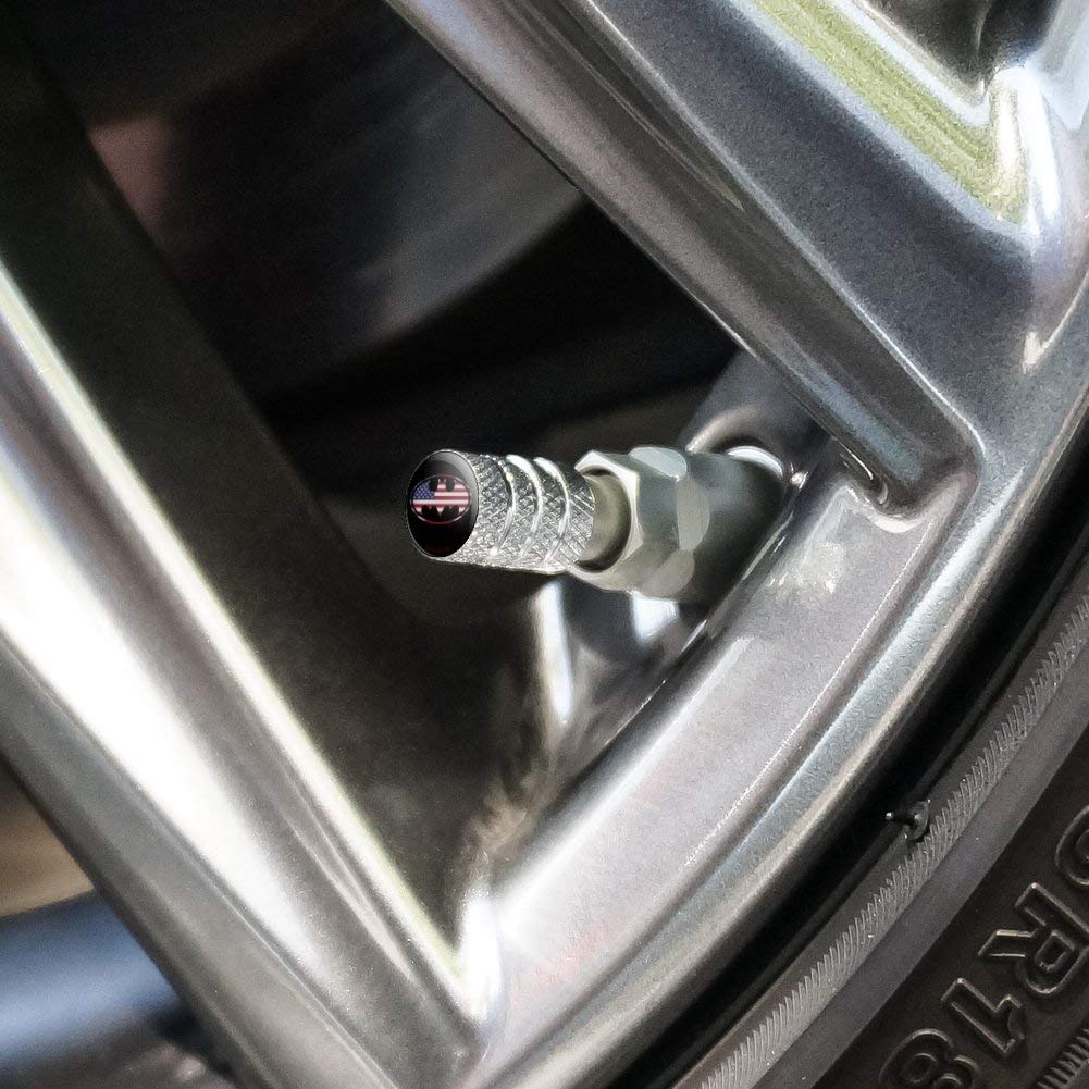 Batman USA American Flag Shield Logo Aluminum Valve Stem Caps for Car Wheels - Durable Tire Rim Accessories for Superhero Fans & Patriotic Style