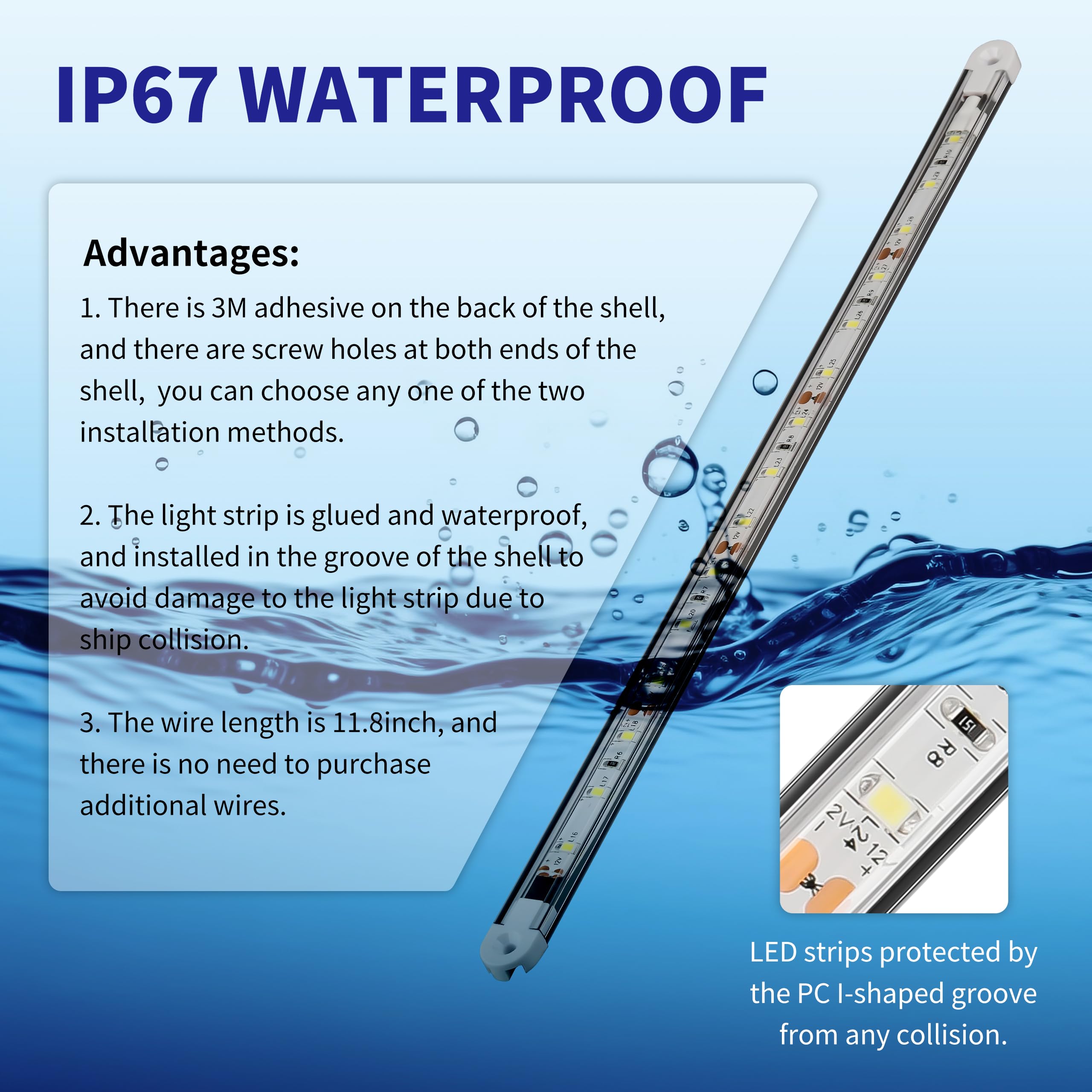 Waterproof Marine LED Boat Interior Lights - 2 Pack Super Bright LED Strip Lights for Night Fishing on Yachts, Pontoon Boats & Cabin Lighting | Durable Underwater Deck Lighting for Boating & Marine Use