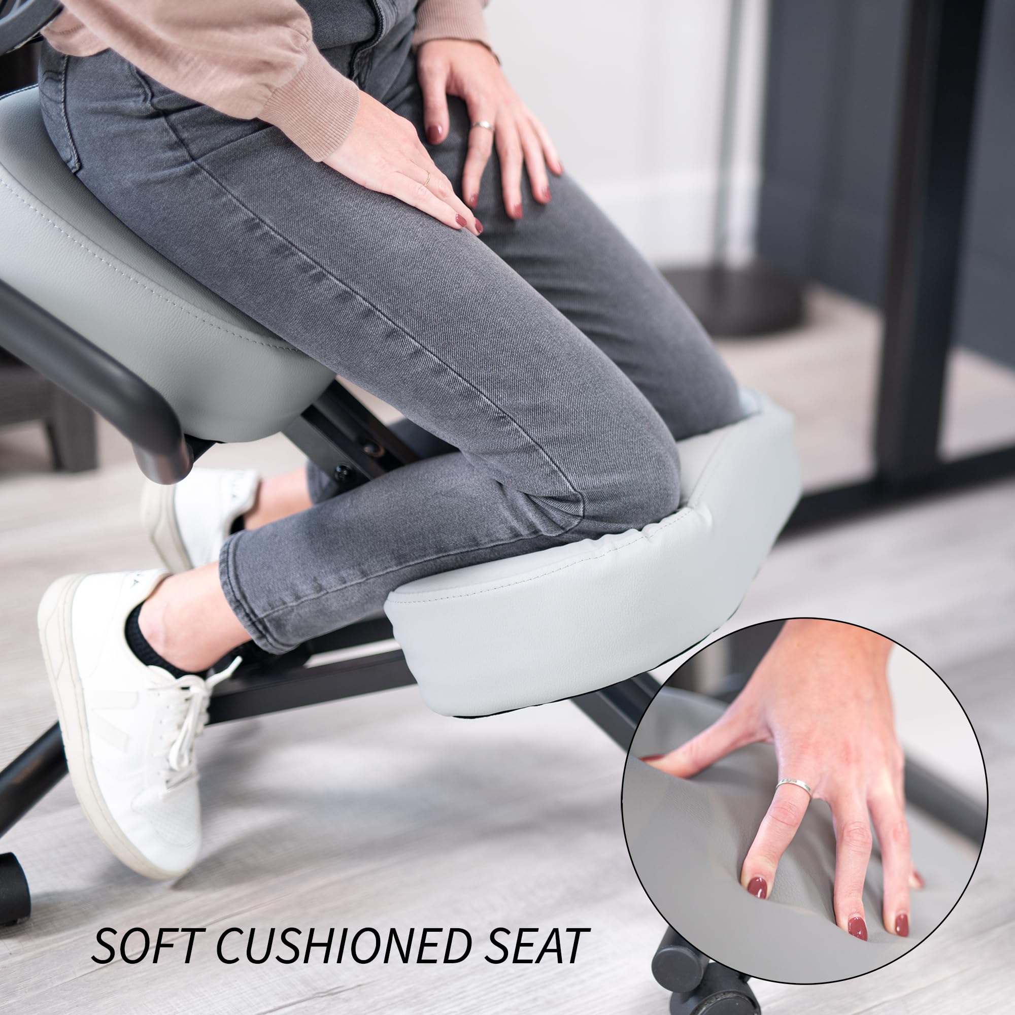Ergonomic Kneeling Chair with Back Support - Adjustable Stool for Home & Office - Posture Correcting Angled Seat - Thick Comfortable Cushions - Gray (DN-CH-K02G) - Perfect for Meditation, Yoga & Long Work Sessions