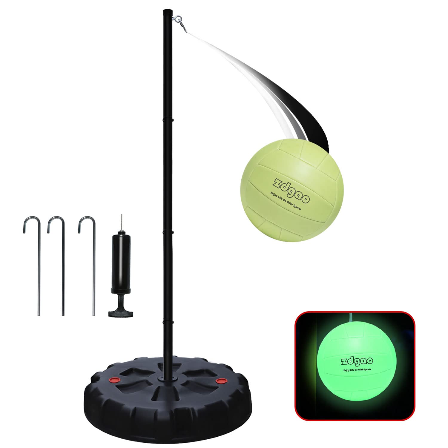 YDDS Portable Tetherball Set with Base - Includes Tether Ball, Adjustable Rope, Poles, Ball Pump & Needle - Fun Outdoor Game for Backyard, Park, Beach - Perfect for Kids, Adults & Family Gatherings
