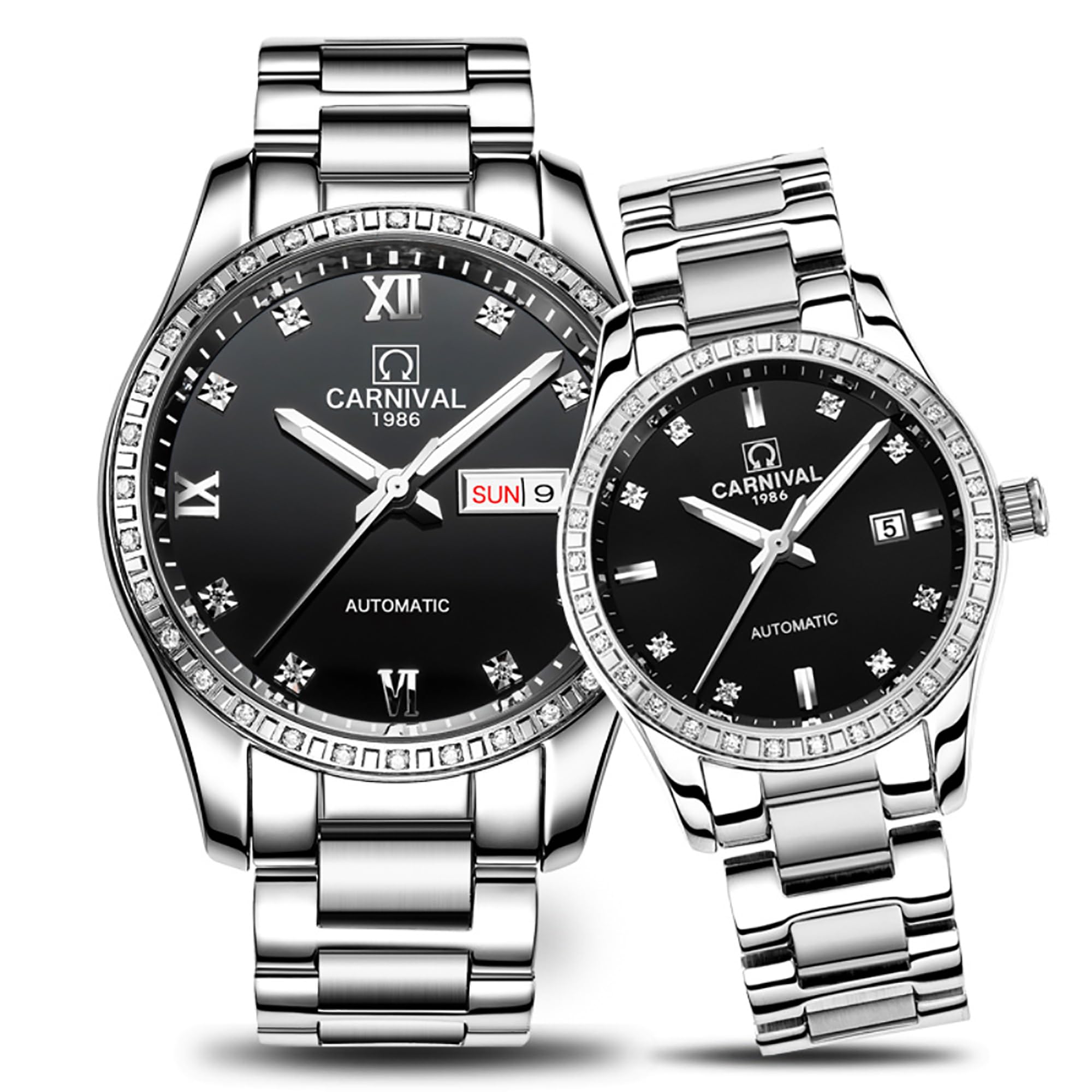 Gosasa Automatic Mechanical Watch for Men and Women - Sapphire Glass, Stainless Steel, Couple Matching Set - Perfect Anniversary, Wedding, Valentine's Day Gift for Him or Her - Ideal for Formal Events, Date Nights & Special Occasions
