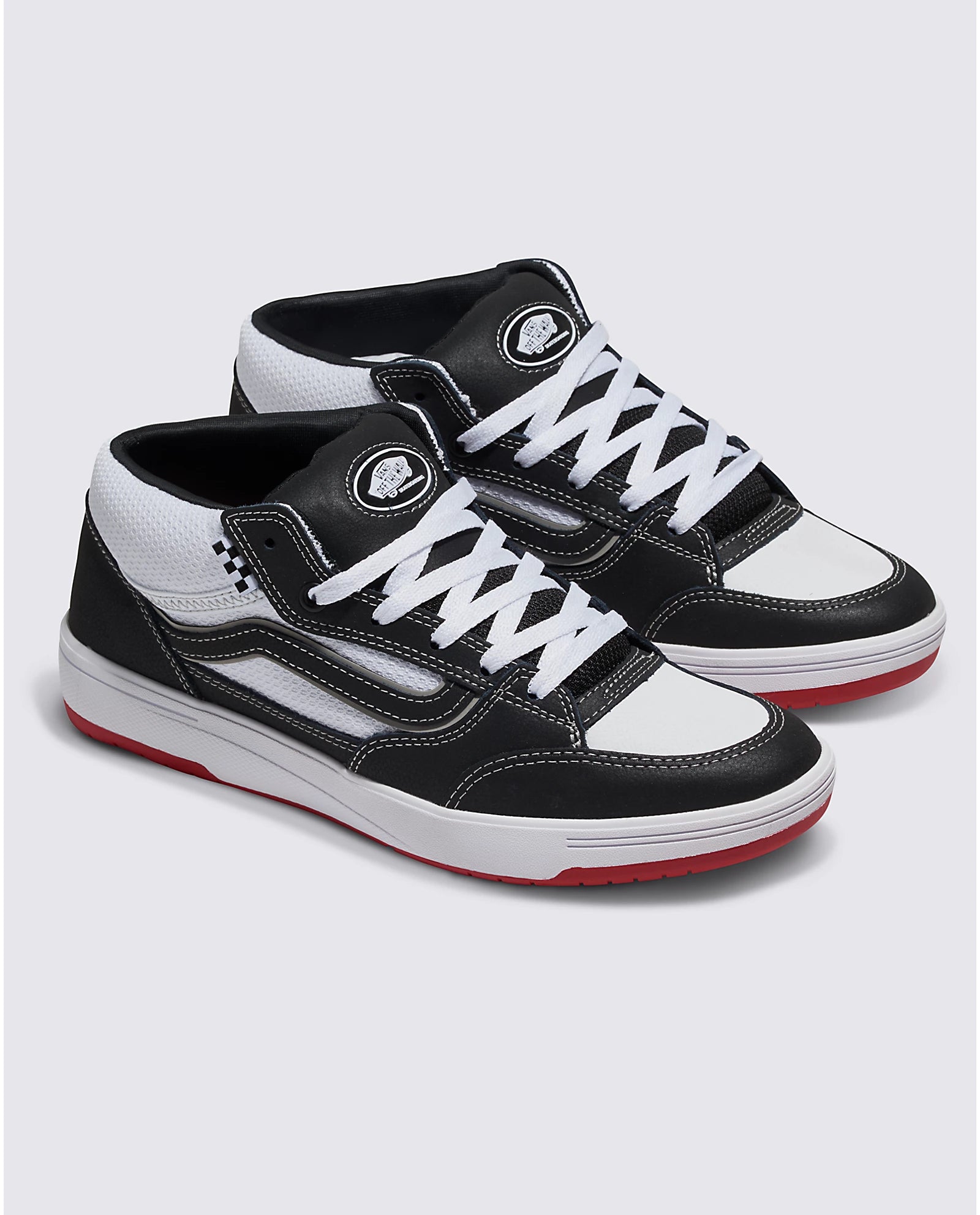 VANS Skate Zahba Mid Shoes for Men & Women - Black/White/Red Skateboarding Sneakers | Durable Canvas & Vulcanized Rubber for Street Style & Skate Park Performance