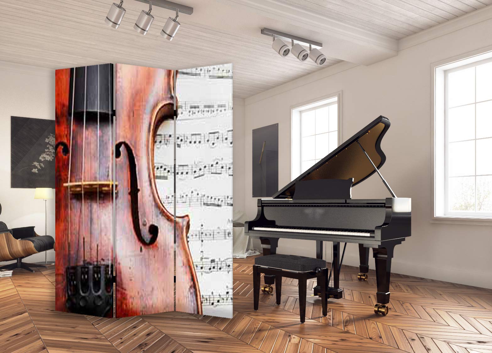Screen Gems Music Room Divider - 6-Foot Tall Folding Room Partition for Home, Office & Studio - Soundproof Privacy Screen with Decorative Panels - Perfect for Creating Separate Spaces in Bedrooms, Classrooms & Events