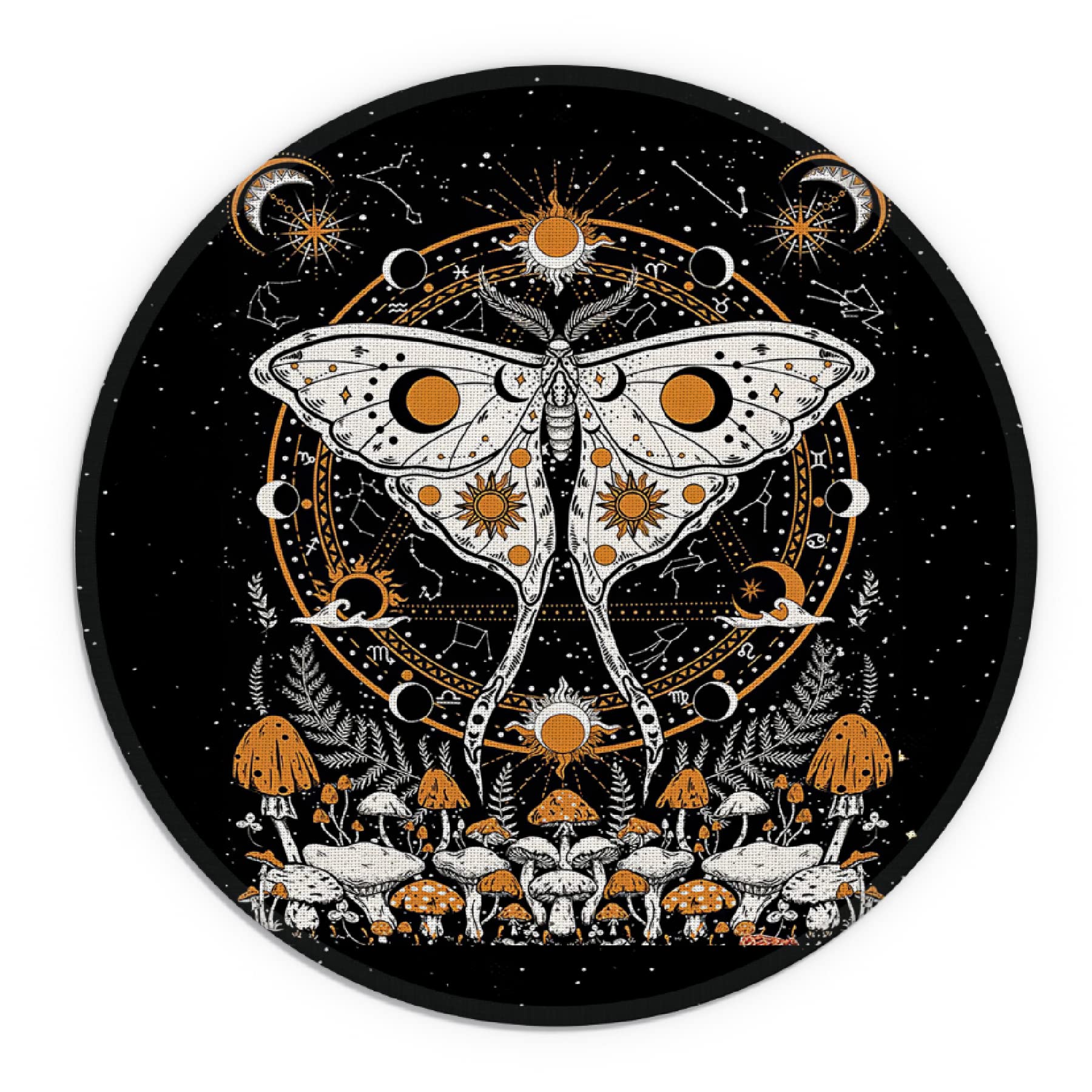 Waterproof Non-Slip Round Mouse Pad with Tarot Sun Star & Mushroom Hippy Butterfly Design - 7.9 x 7.9 Inch Rubber Base Desk Mat for Office, Dorm, Home Decor - Perfect Gothic Gift for Sister, Daughter & Lovers - Ideal for Gaming, Work & Study Spaces