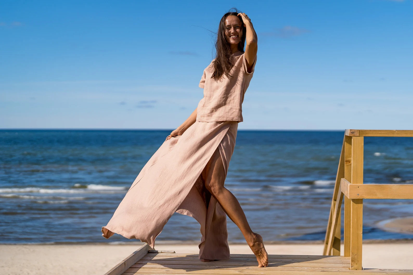 Powder Blue Linen Maxi Skirt for Women - Boho Wrap Beach Skirt with Side Slit | Perfect for Summer Vacations, Beach Getaways & Casual Outings