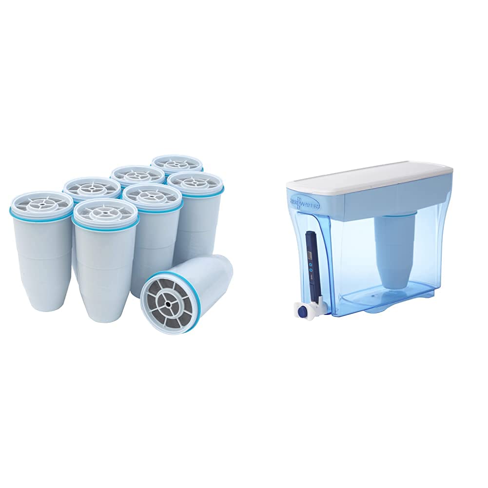 ZeroWater 5-Stage Replacement Water Filter 8-Pack - NSF Certified to Remove Lead, Heavy Metals & PFOA/PFOS - Compatible with ZD-018 23-Cup Water Filter Pitcher with TDS Meter - Perfect for Home, Office & RV Use
