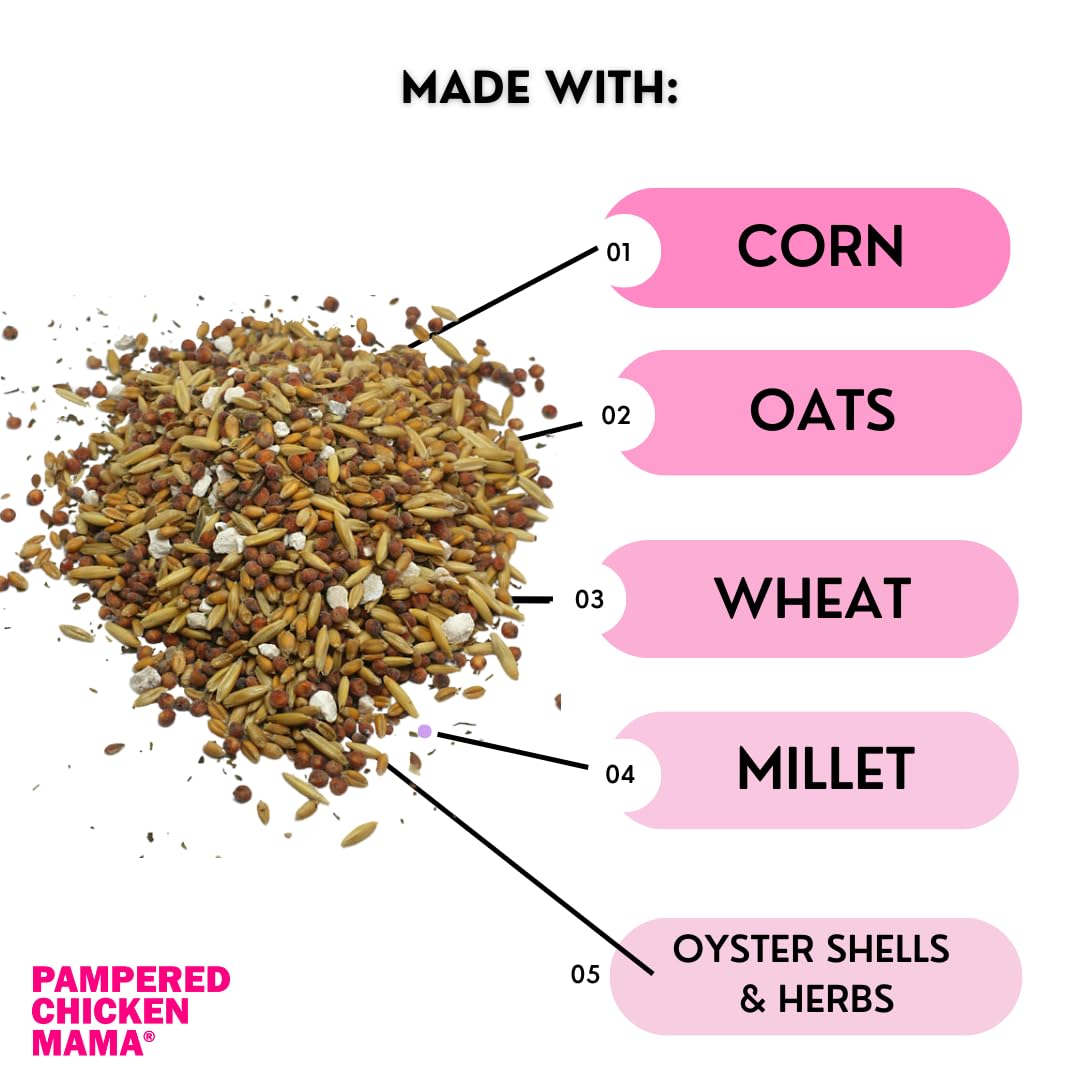 Premium All-Natural Chicken Feed for Laying Hens - High Protein & Calcium Backyard Chicken Scratch Treat - Pampered Chicken Mama Grower Feed Supplies (10lb) - Ideal for Organic Egg Production & Healthy Poultry Nutrition
