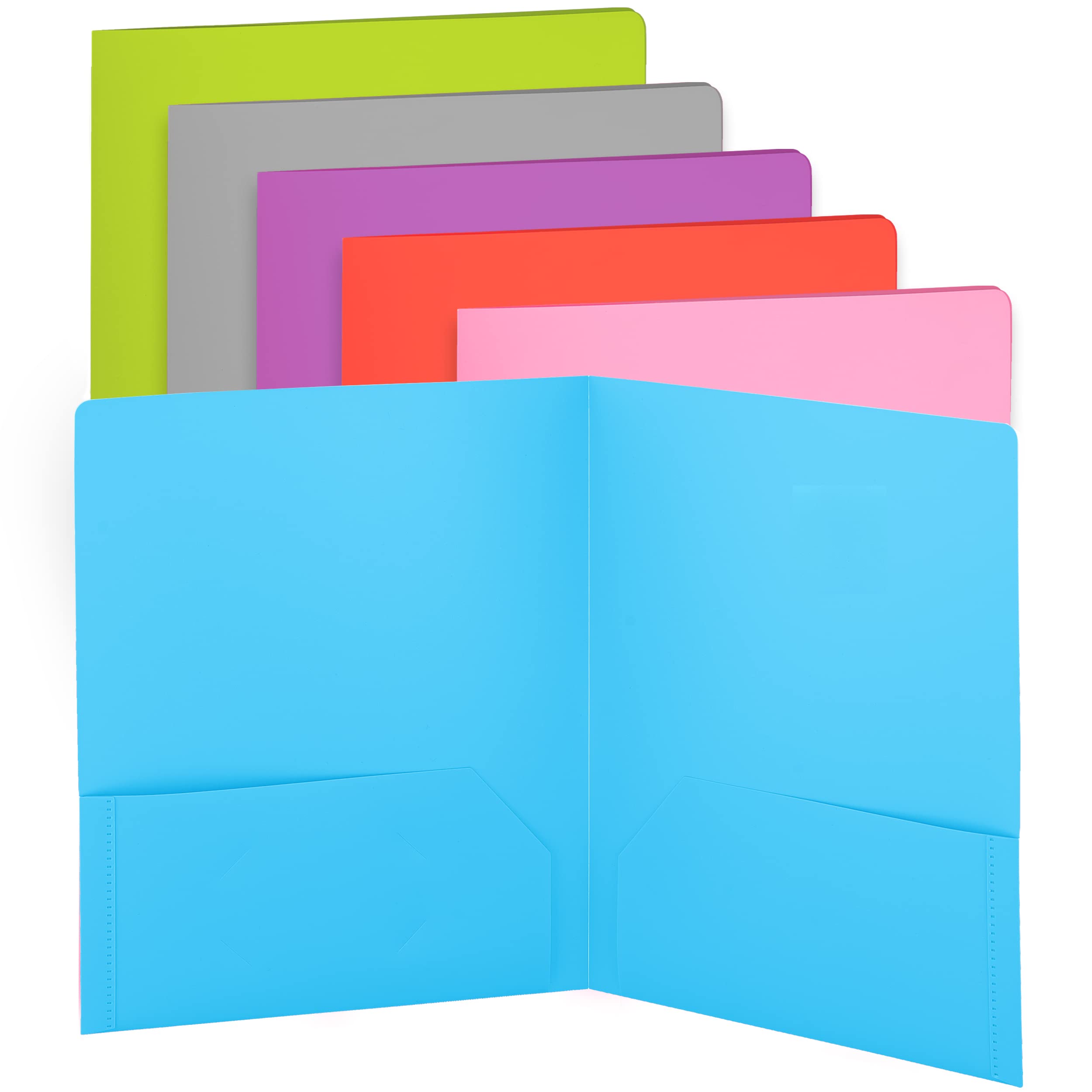 Enday 2-Pocket Plastic File Folders - Heavy Duty Letter Size School Folders in Blue, Purple, Green, Red, Pink & Grey (24 Pack) - Perfect for Classroom Organization, Office Documents & Homework Assignments