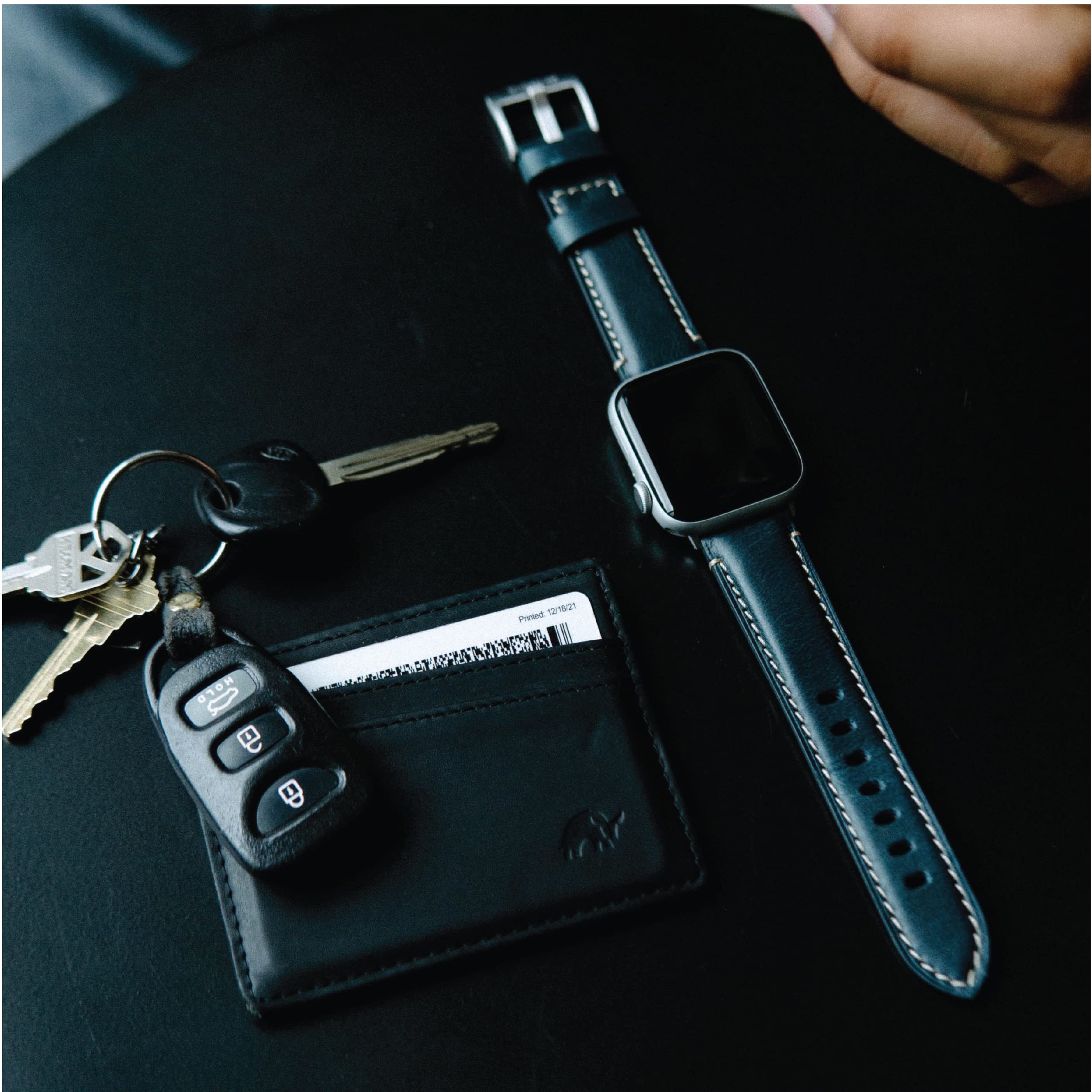 Premium Bullstrap Men's Full-Grain Italian Leather Watch Band - Compatible with Apple Watch Series 1-8 - Durable & Stylish Replacement Strap for Work, Travel & Everyday Wear