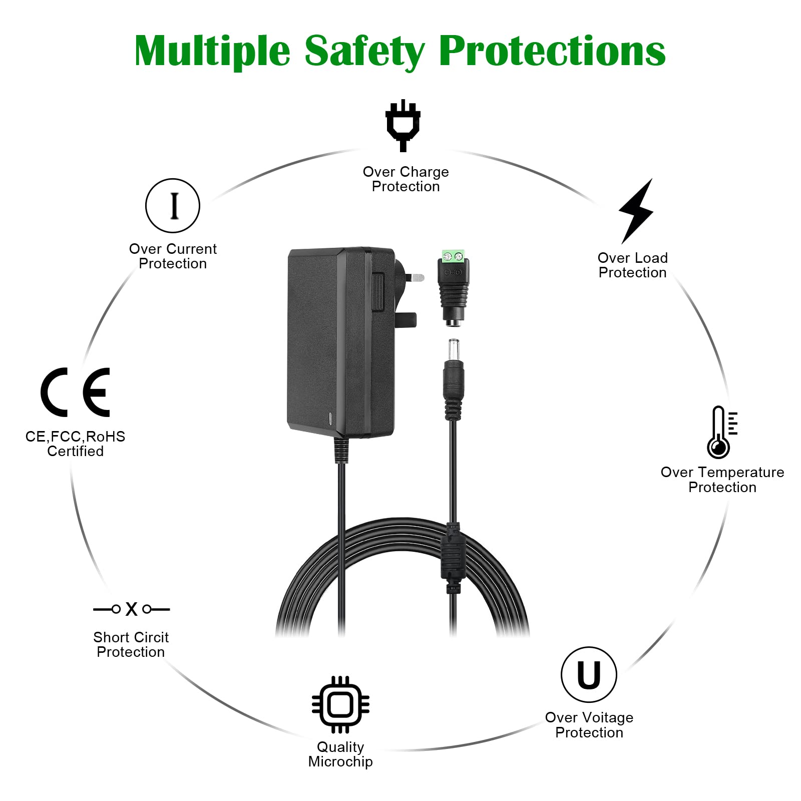 12V 4A Power Adapter UK Plug - AC 100-240V to DC 12V 4A 48W Converter with 5.5x2.5mm Tip - Universal Power Supply for LED Strip Lights, CCTV Cameras, Routers, LCD Monitors, Security Systems & Home Electronics