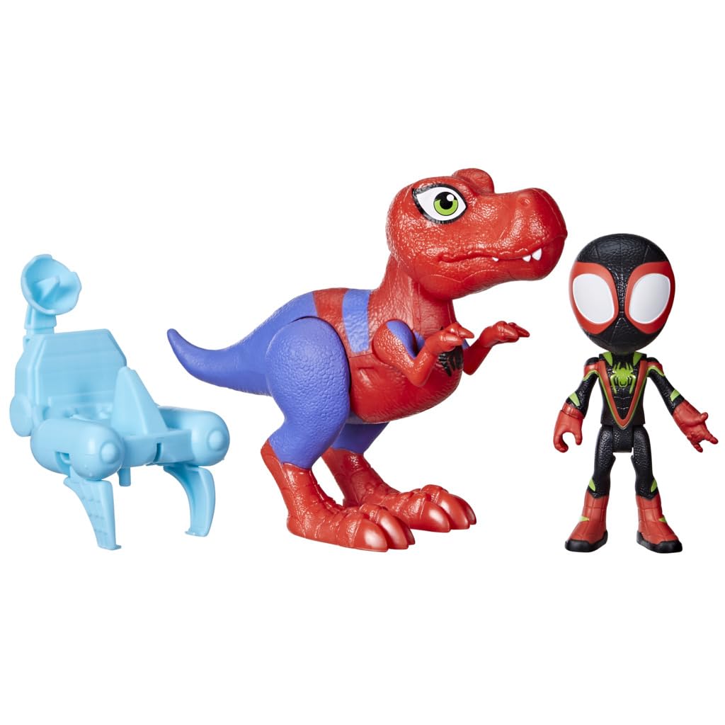 Marvel Spidey and His Amazing Friends 4-inch Action Figure Set - Spidey-Rex & Miles Morales | Collectible Spider-Man Toys for Kids | Perfect for Playtime, Birthday Gifts & Superhero Adventures