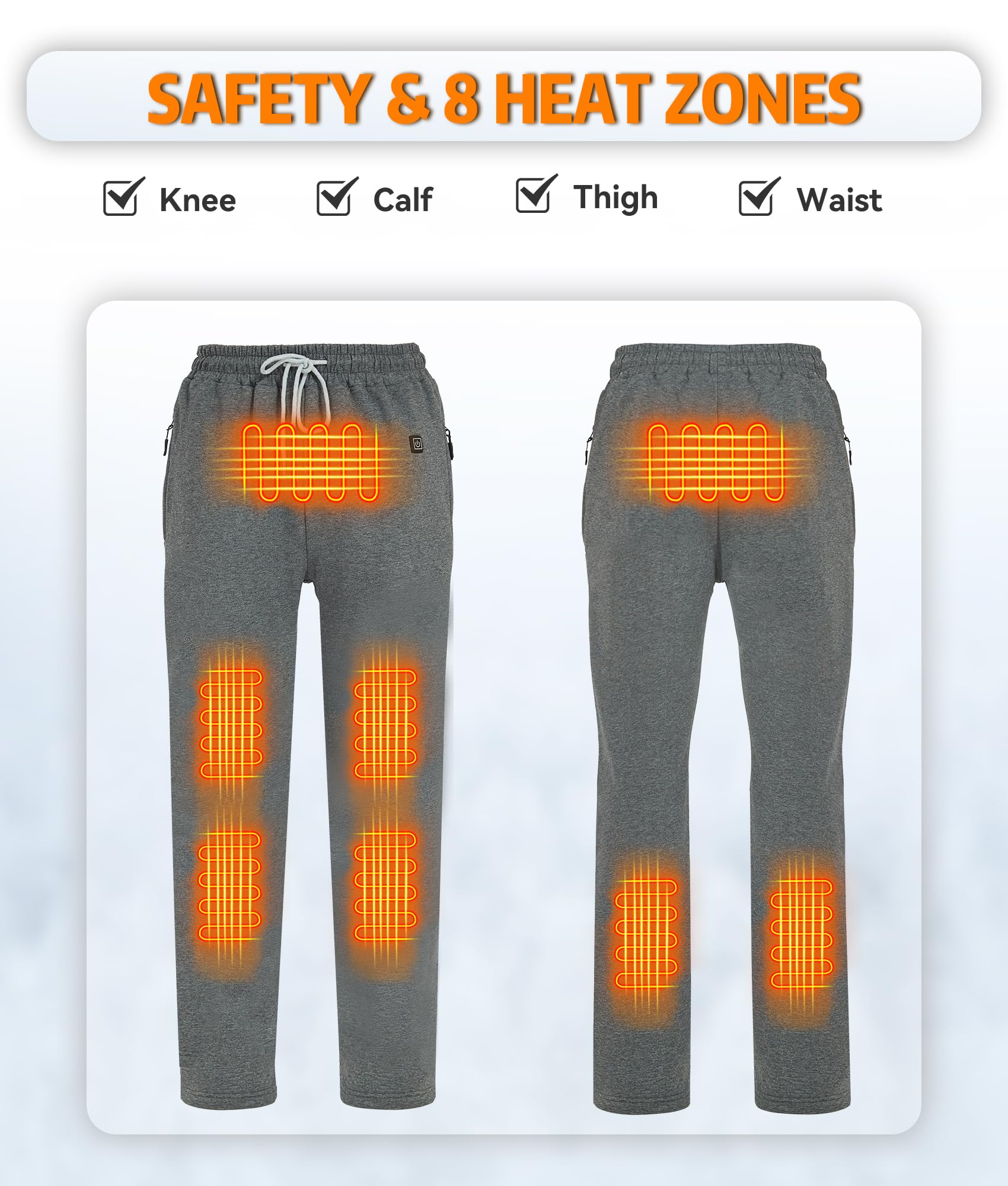 FERNIDA Heated Pants with Rechargeable Battery Pack - Polar Fleece Lined Electric USB Heating Sweatpants for Men & Women - Perfect for Winter Sports, Outdoor Work & Cold Weather Activities