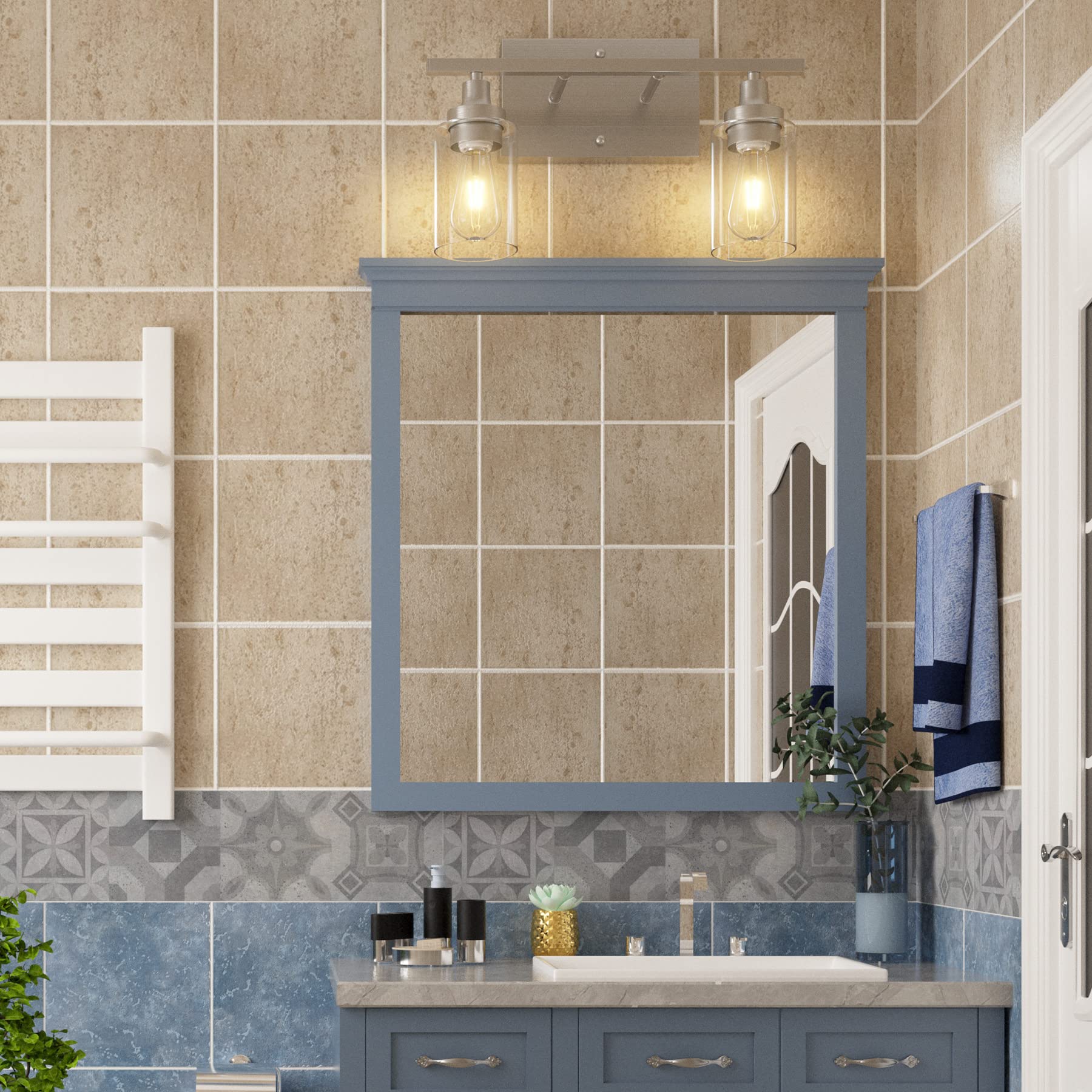 VONLUCE Modern 2-Light Bathroom Vanity Lighting Fixture - Clear Ribbed Glass Shades, Nickel Finish Wall Sconce for Mirror Illumination | Perfect for Bathroom, Powder Room & Dressing Area Makeup Lighting