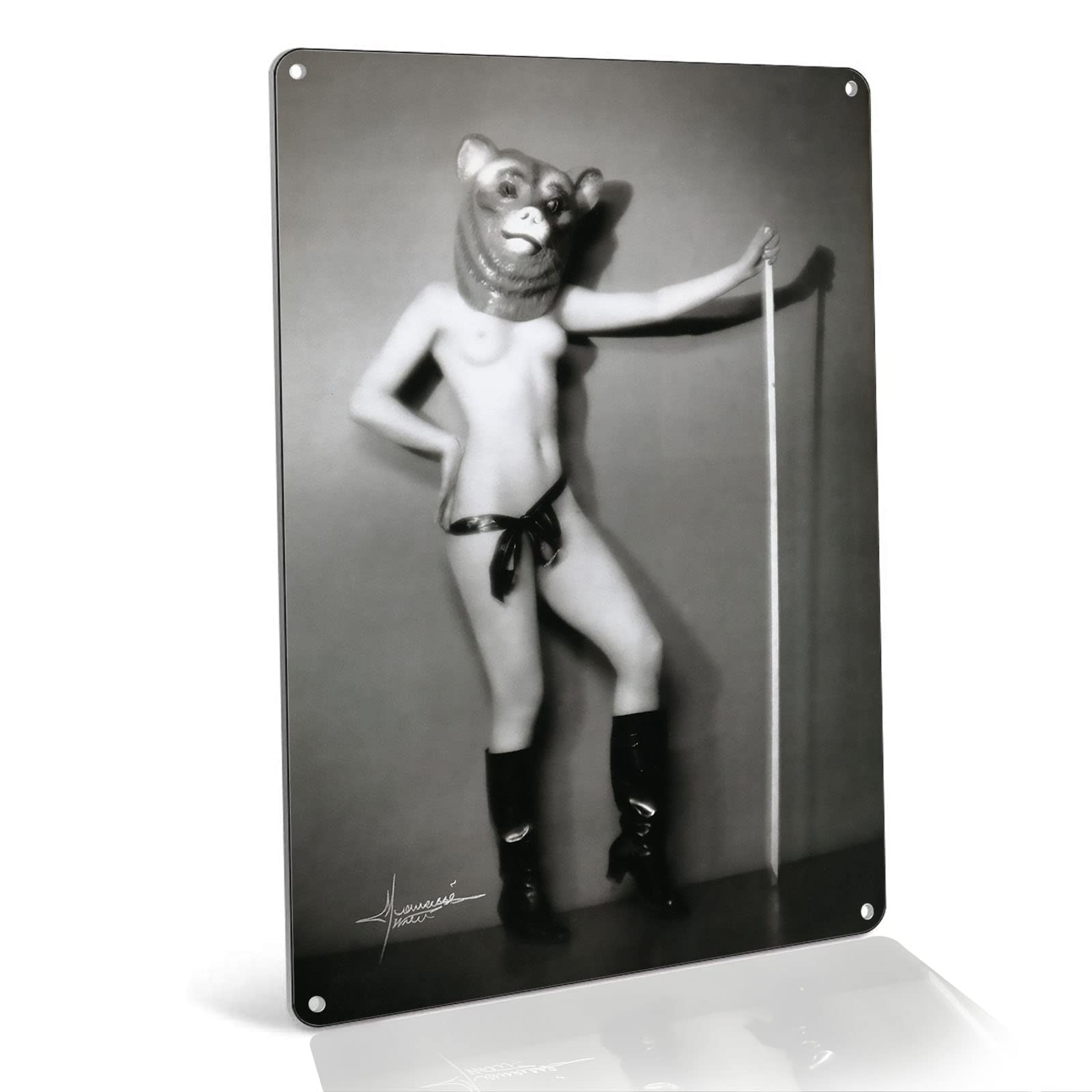 Vintage Metal Wall Art Decor - 8x12 Inch Black & White Nude Photography Print - Retro Bedroom & Living Room Wall Decor - Sexy Vintage Woman Photo Poster for Home & Office Aesthetic