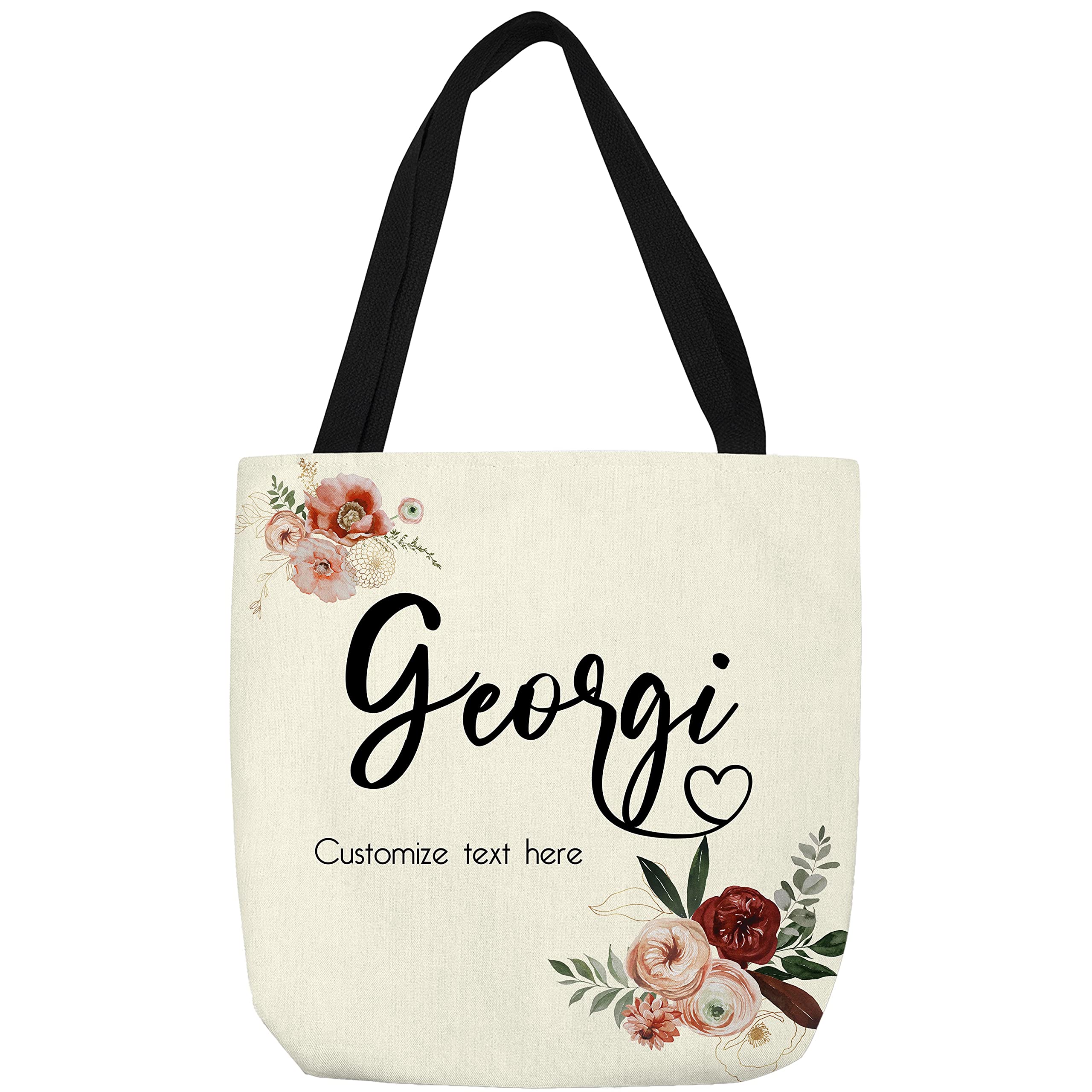 Custom Floral Letter & Name Personalized Tote Bags - Reusable Grocery Shopping Bags for Women - Eco-Friendly Cotton Canvas Handbag for Daily Use, Beach, Work & Gift Giving