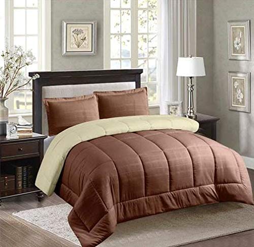 Premium Down Alternative 3-Piece Bed in a Bag Set - Embossed Comforter with Shams - Twin, Full, Queen & King Sizes (Brown/Beige, Queen) - Cozy Bedroom Upgrade for Guest Rooms & Master Suites
