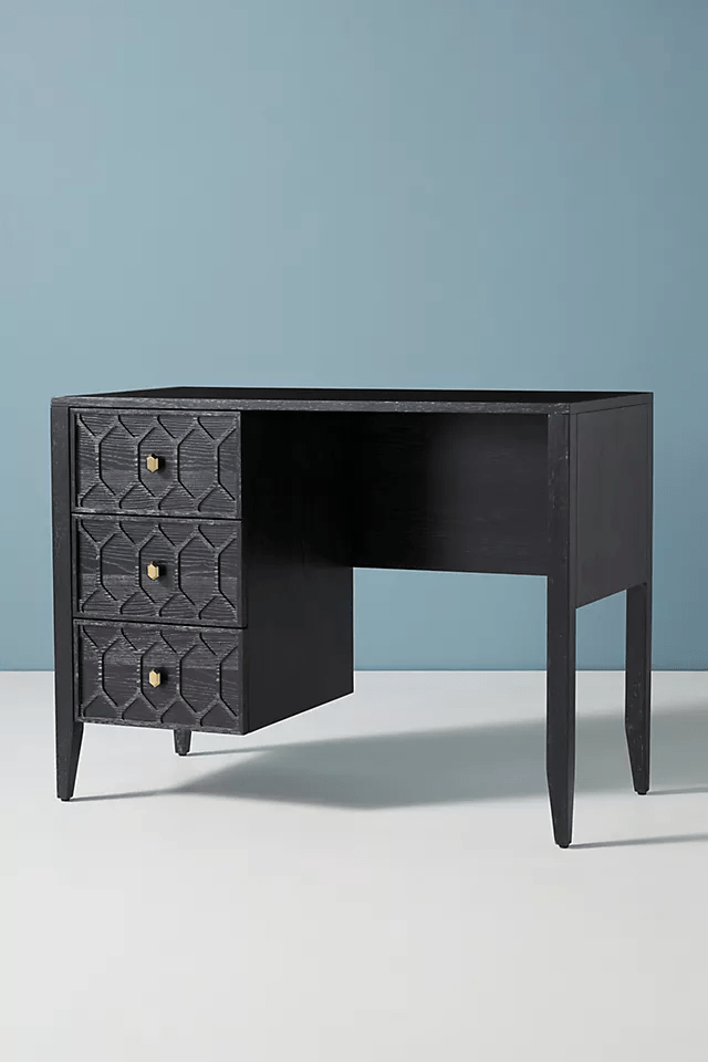 Hand Carved Textured Trellis Work Desk - Solid Wood Laptop Desk for Home Office, Study & Workspace - Ergonomic Computer Writing Table for Remote Work & Online Classes