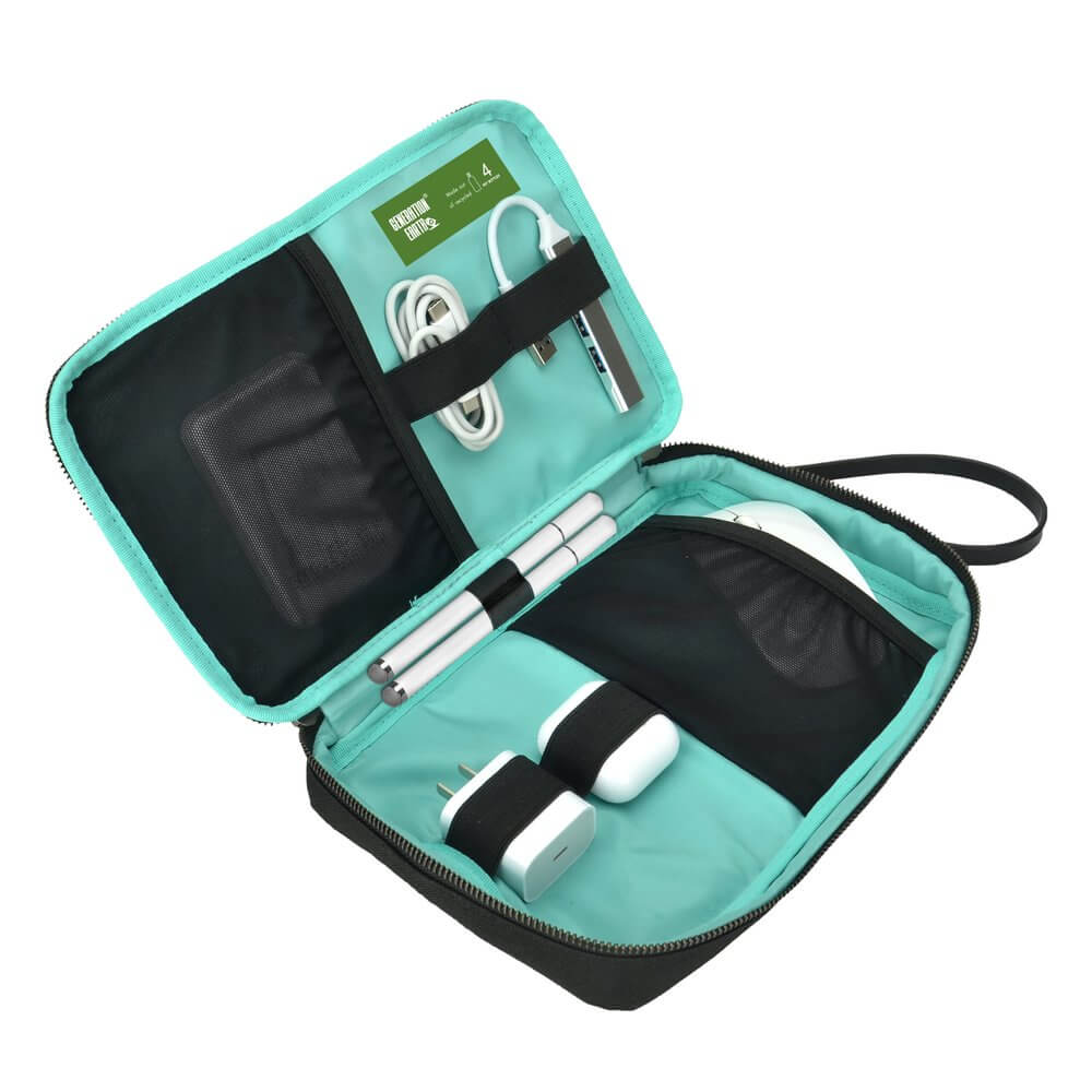 Eco-Friendly Recycled Black Cable Organizer - Tangle-Free Cord Management for Home, Office & Travel