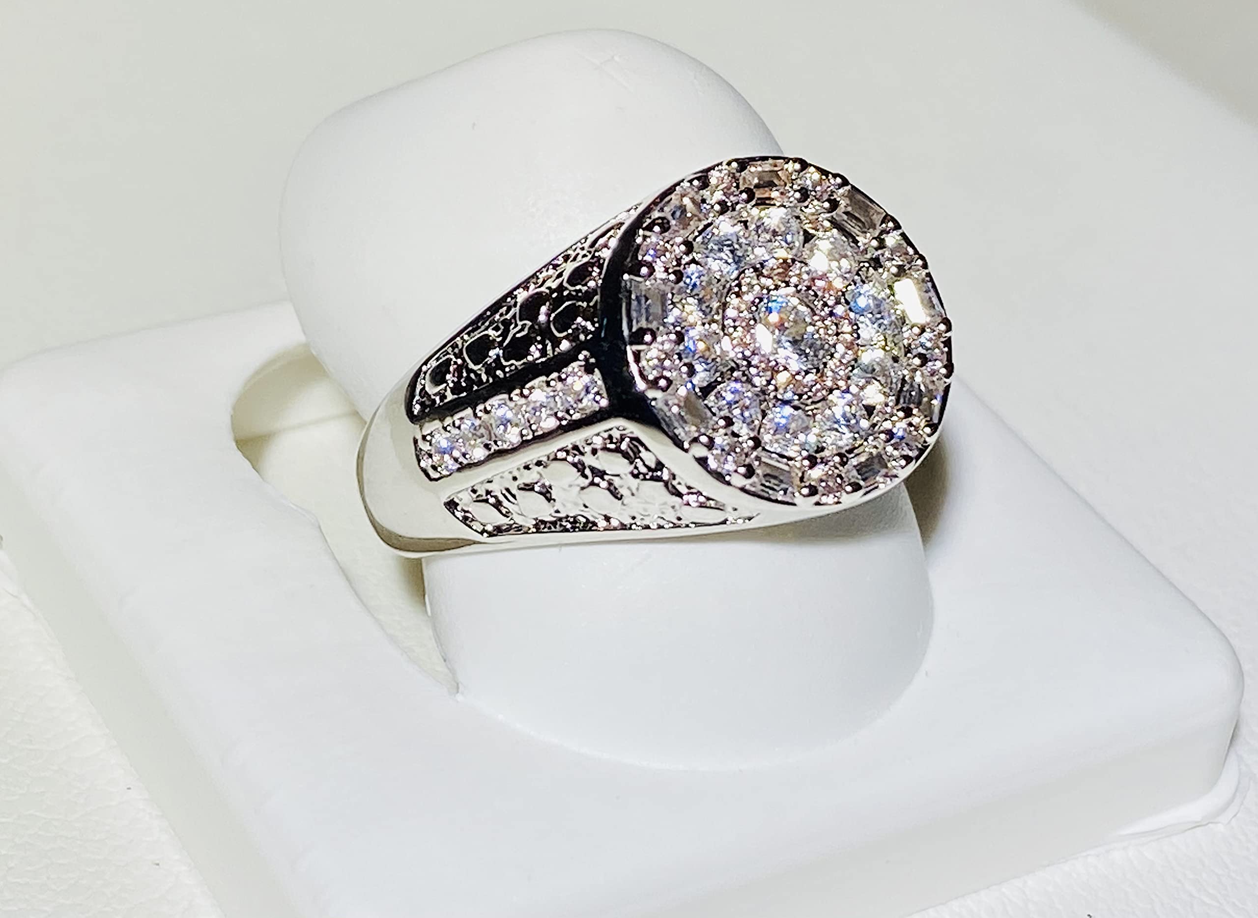 14K Rhodium Plated CZ Diamond Pinky Ring for Men - Iced Out Hip Hop Jewelry, Wedding Band, Promise Ring, Engagement Ring (Sizes 6-10) | Perfect Gift for Anniversary, Valentine's Day & Special Occasions