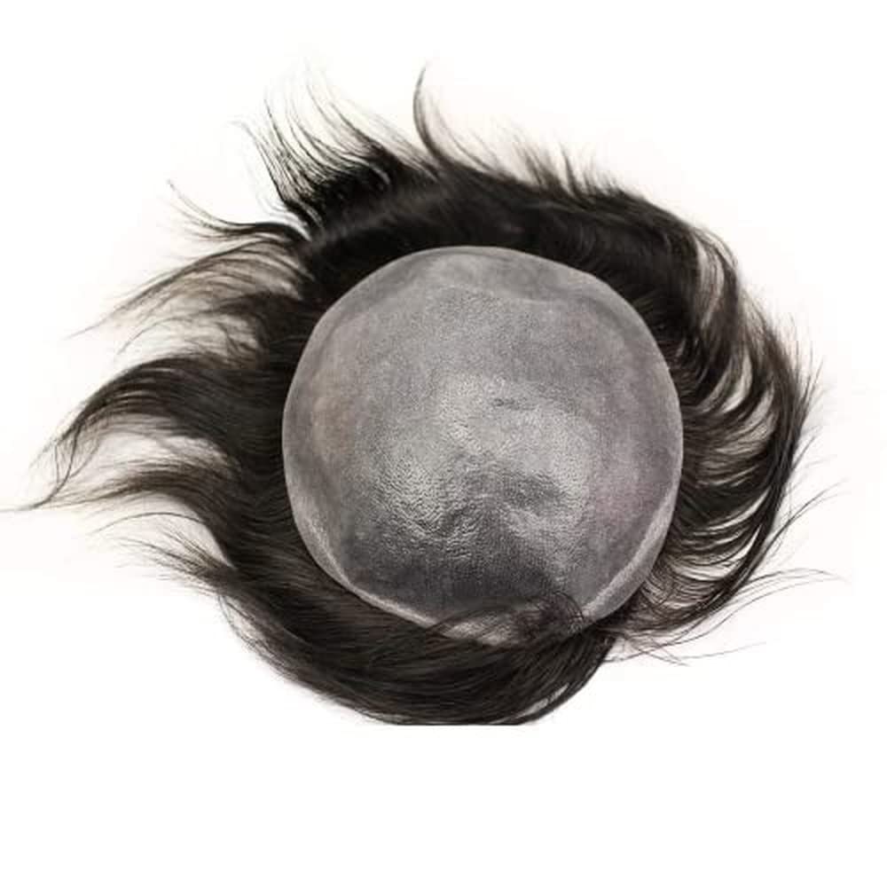 Premium Natural Black Human Hair Toupee for Men - 10
