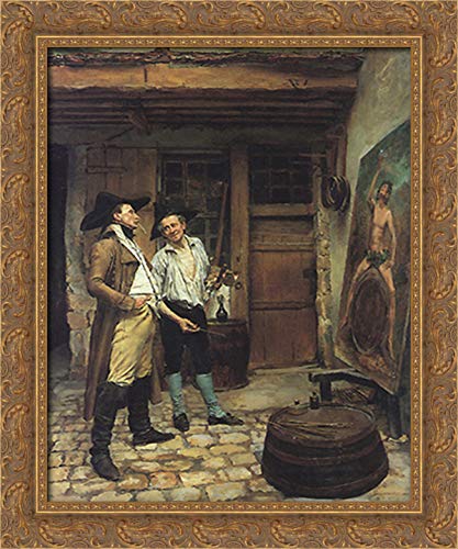 20x24 Gold Ornate Wood Framed Canvas Art Print - The Sign Painter by Jean Louis Ernest Meissonier | Classic French Oil Painting Reproduction | Perfect for Living Room, Bedroom & Office Decor