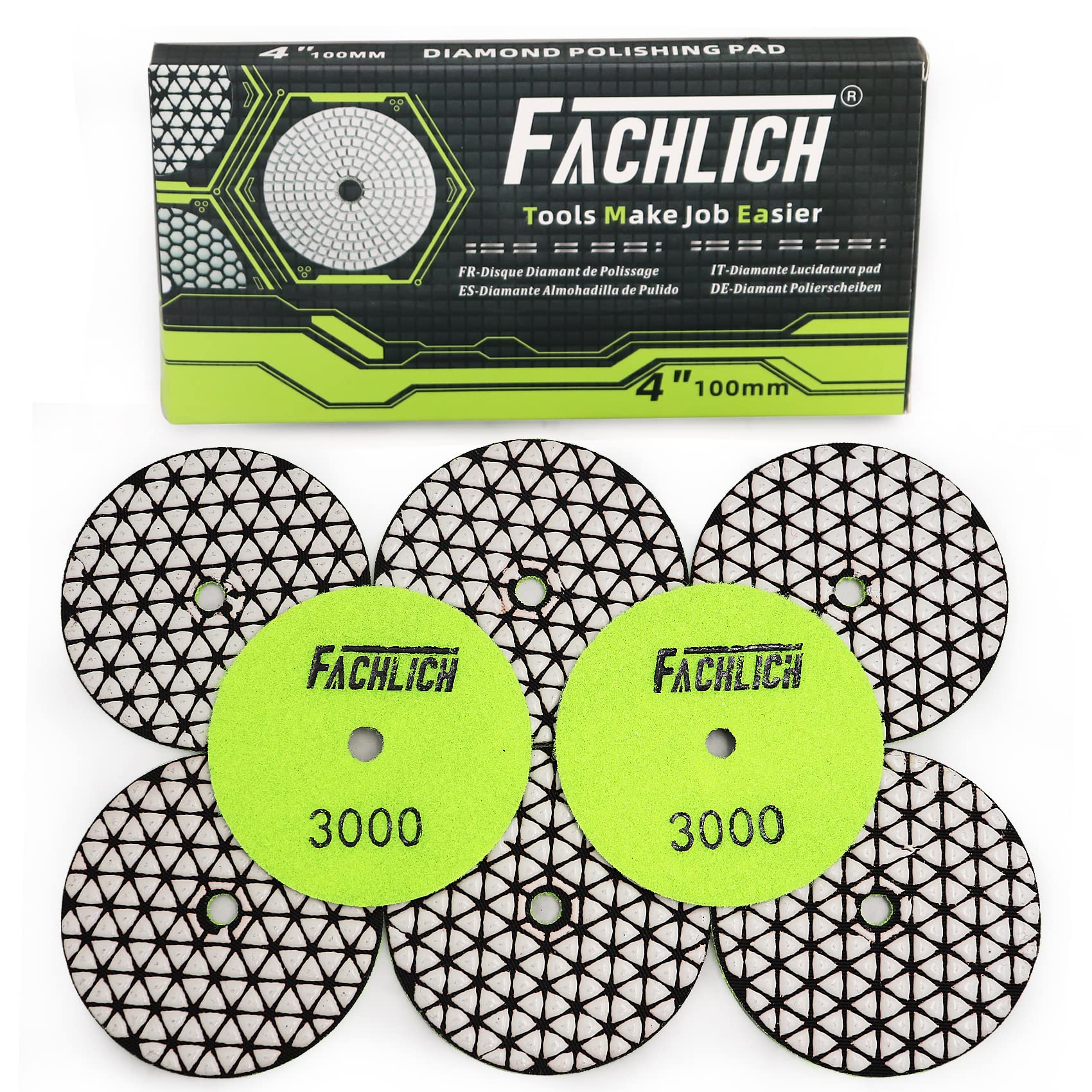 Premium 4 Inch (100mm) Dry Diamond Polishing Pads Set - 8pcs 3000 Grit for Granite, Marble & Quartz Countertops - Perfect for Stone Polishing, Sanding & Surface Restoration - Ideal for DIY Home Renovation and Professional Stone Fabrication