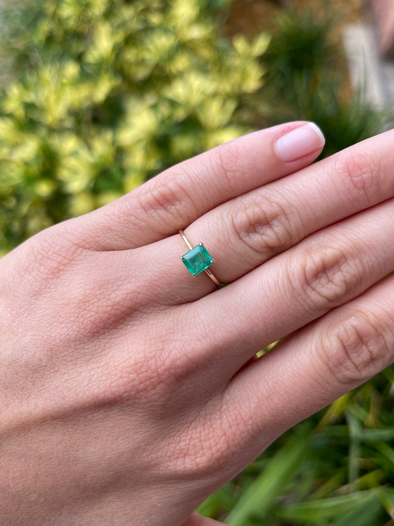 1.20 Carat Emerald Asscher Cut 4-Prong Solitaire Ring in 14K Gold - Elegant Dainty Engagement Ring for Women, Perfect for Proposals, Anniversaries & Special Occasions