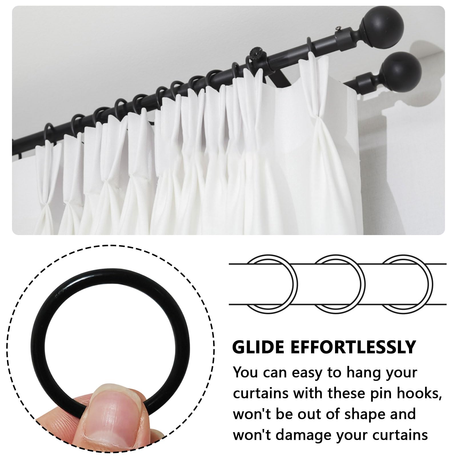 30 Pack Black Metal Pinch Pleat Curtain Hooks & Rings Set for Drapes - Heavy Duty Curtain Hangers for Pinch Pleat Drapes, Sheers & Valances - Perfect for Living Room, Bedroom & Window Decor